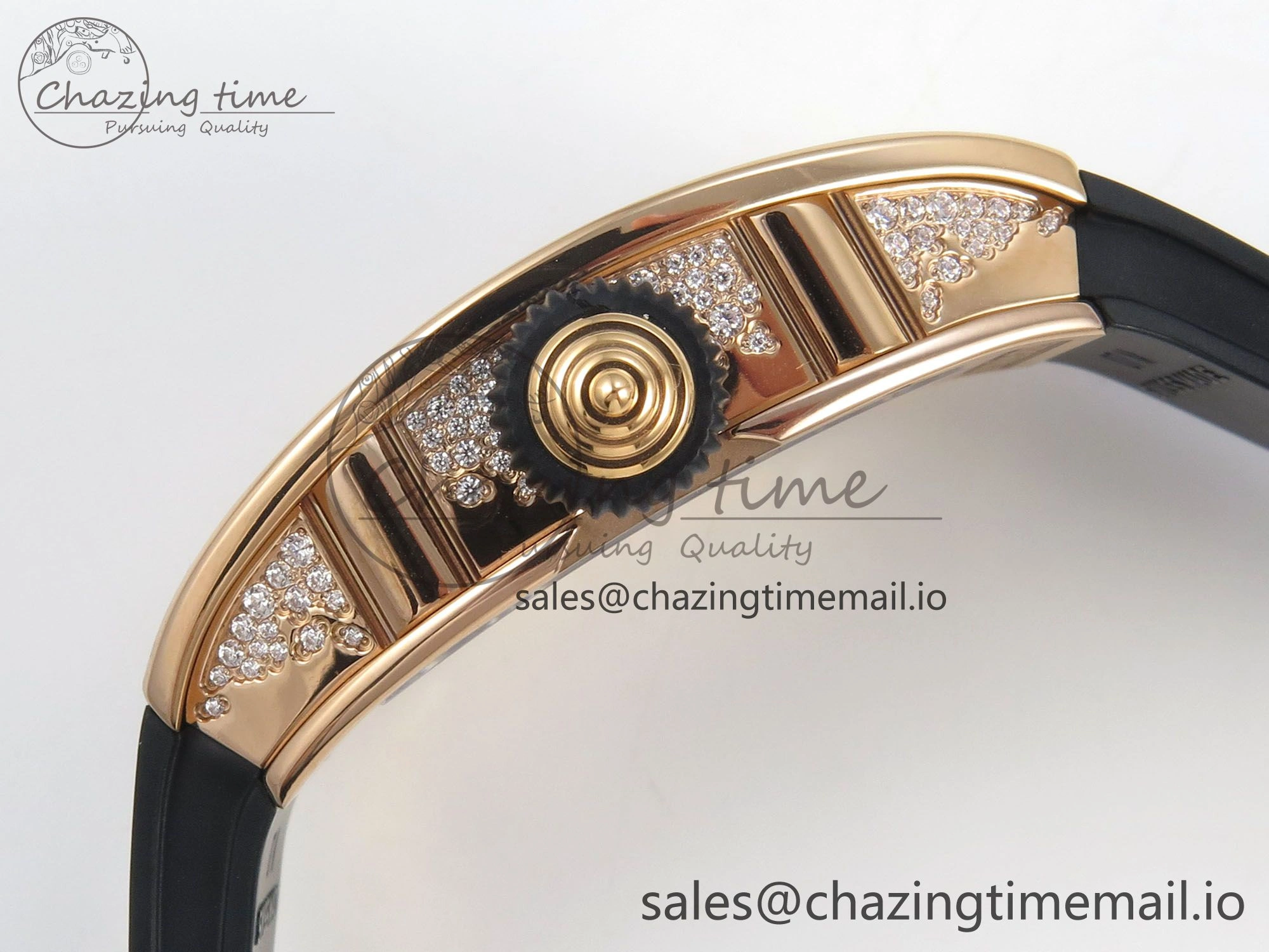 RM07 Ladies Snow Diamonds RG ZF 1:1 Best Edition Black Dial on Black Rubber Strap CRMA2 Clone