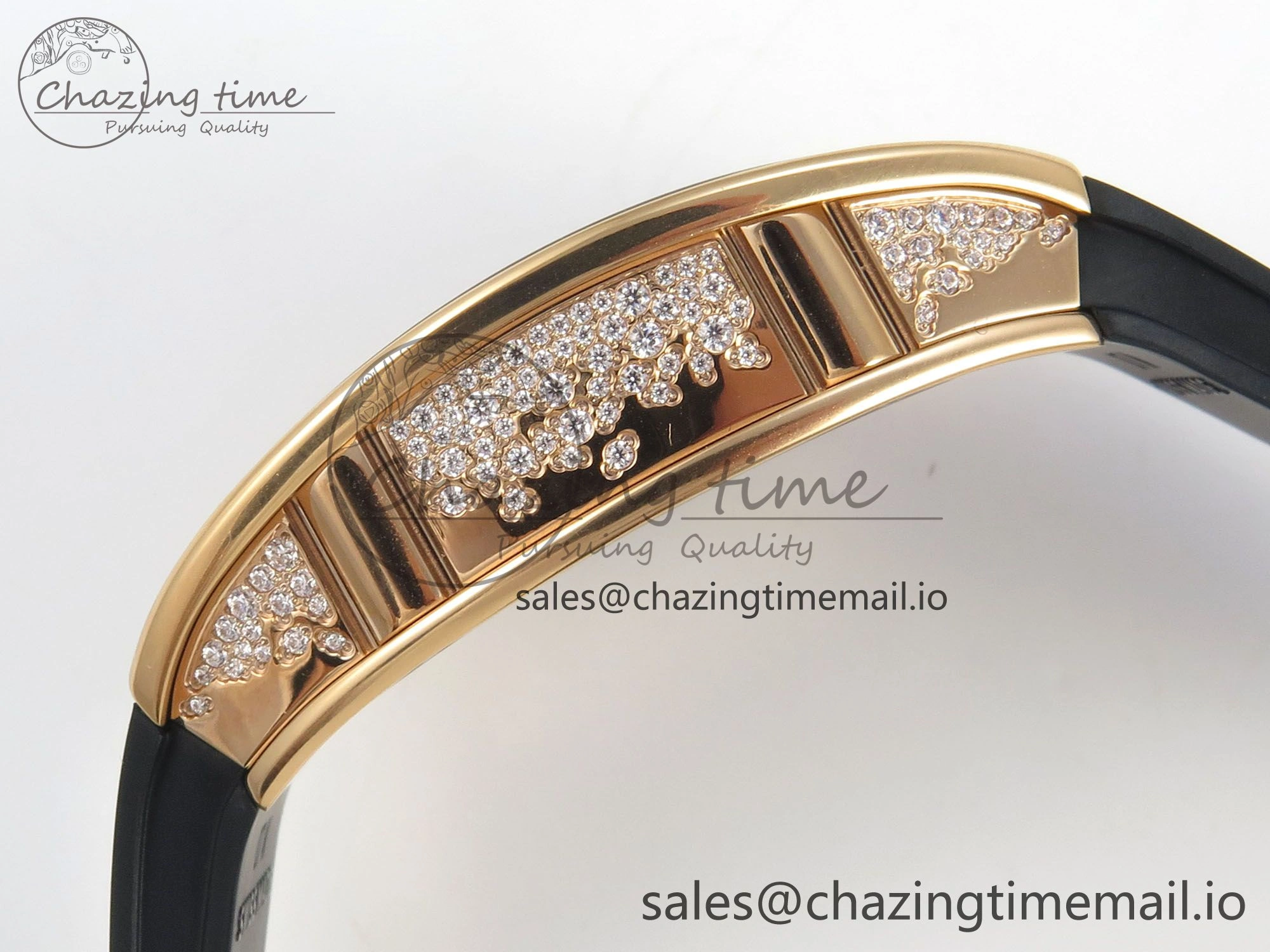 RM07 Ladies Snow Diamonds RG ZF 1:1 Best Edition Black Dial on Black Rubber Strap CRMA2 Clone