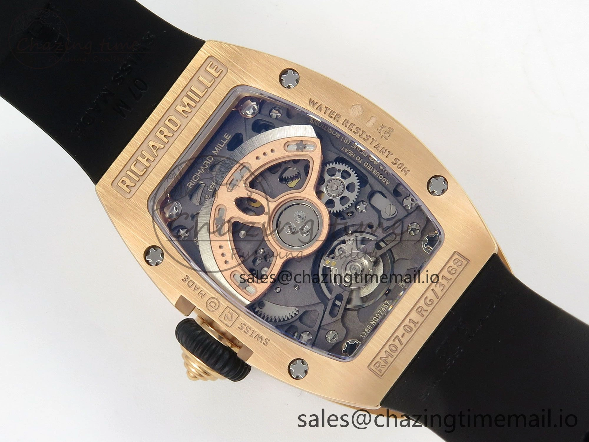 RM07 Ladies Snow Diamonds RG ZF 1:1 Best Edition Black Dial on Black Rubber Strap CRMA2 Clone