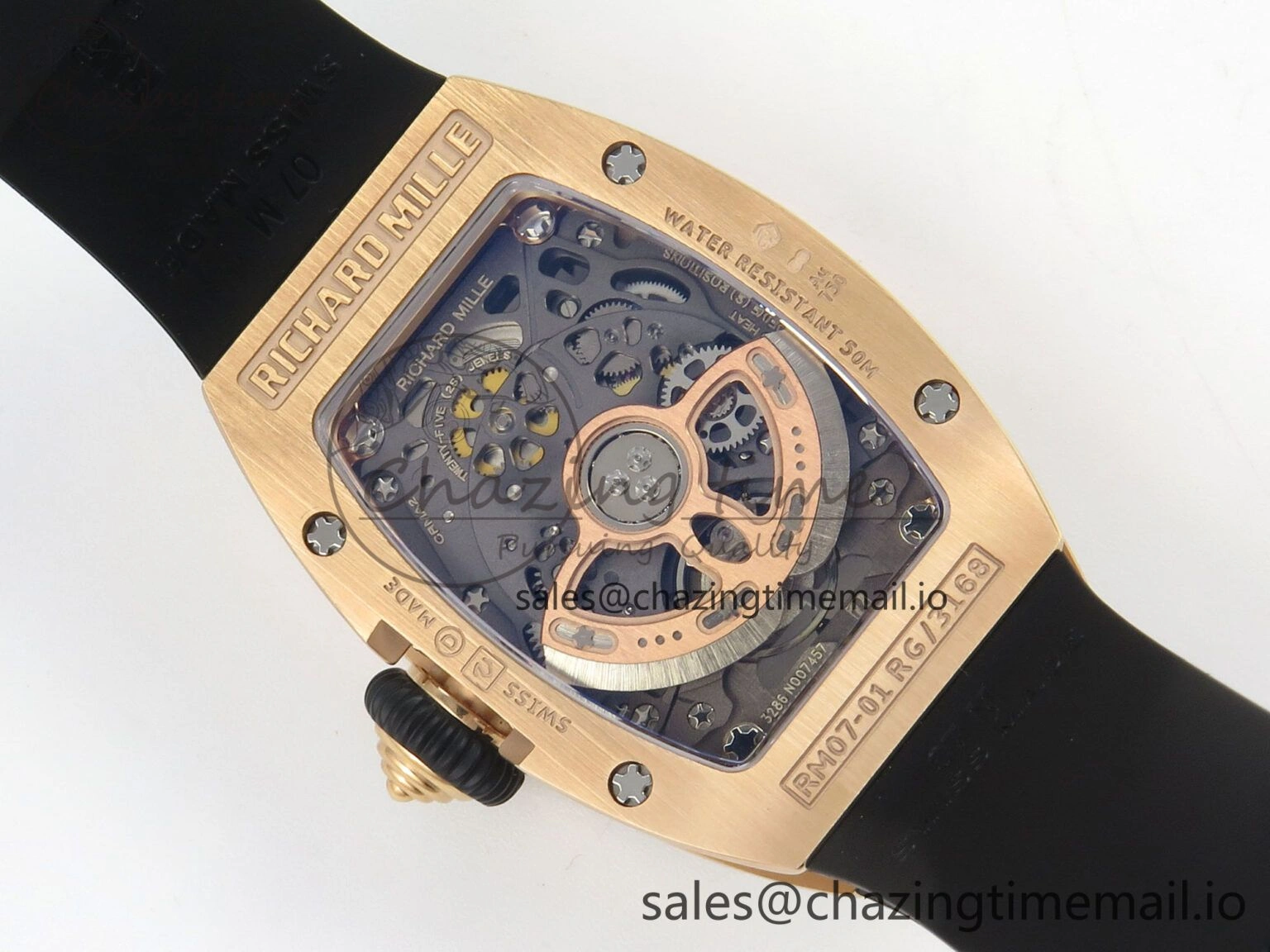 RM07 Ladies Snow Diamonds RG ZF 1:1 Best Edition Black Dial on Black Rubber Strap CRMA2 Clone