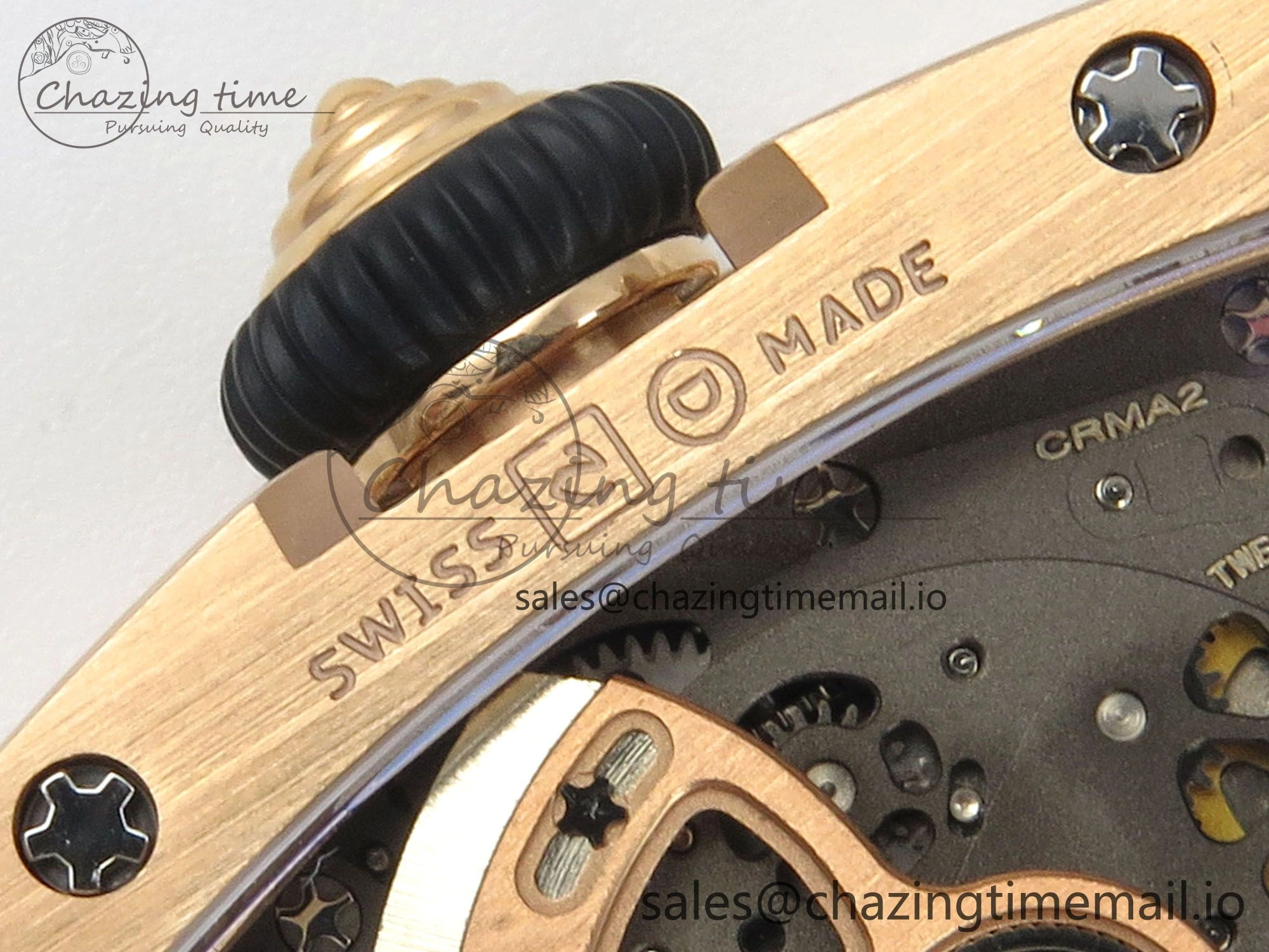 RM07 Ladies Snow Diamonds RG ZF 1:1 Best Edition Black Dial on Black Rubber Strap CRMA2 Clone