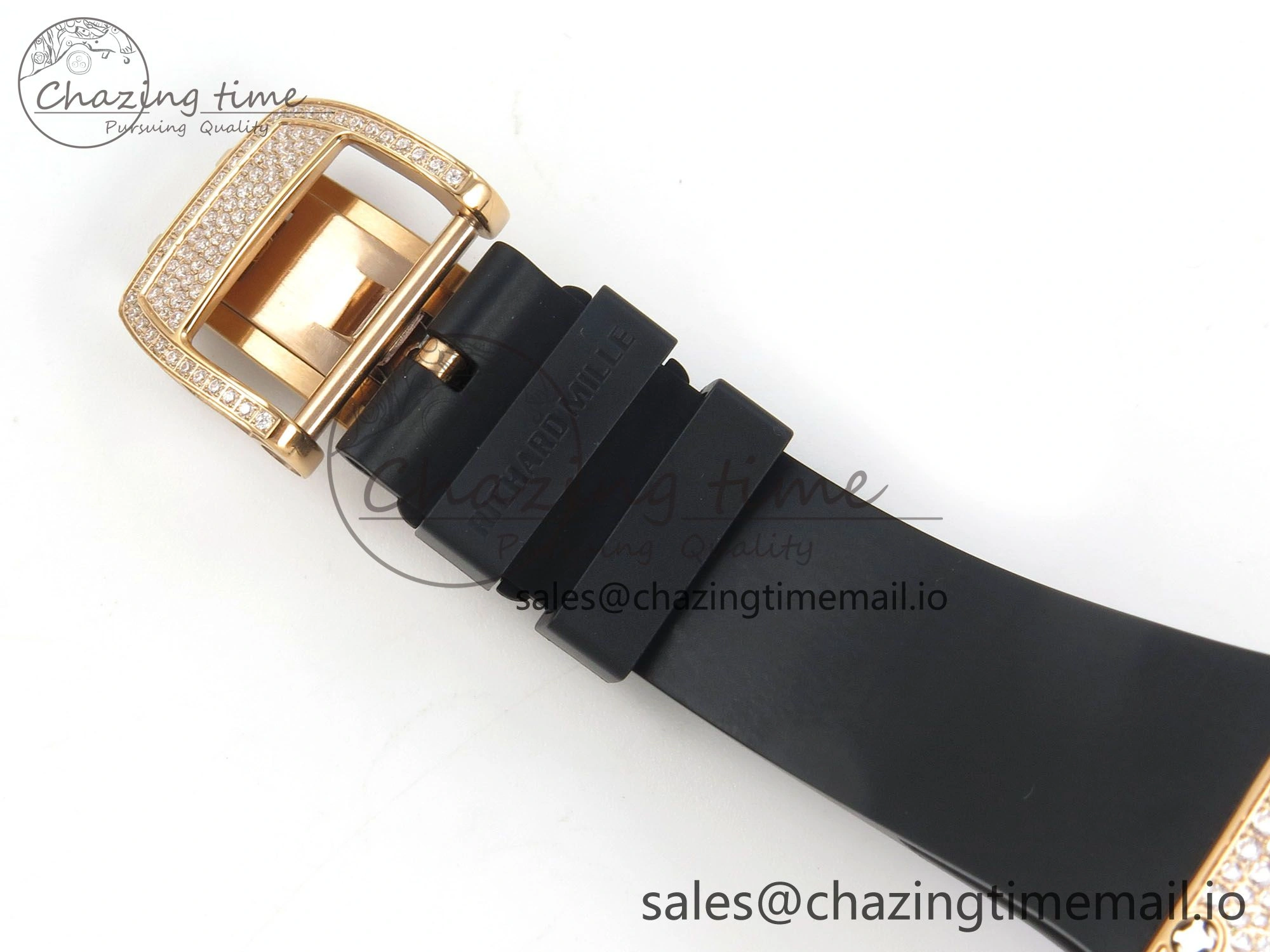 RM07 Ladies Snow Diamonds RG ZF 1:1 Best Edition Black Dial on Black Rubber Strap CRMA2 Clone