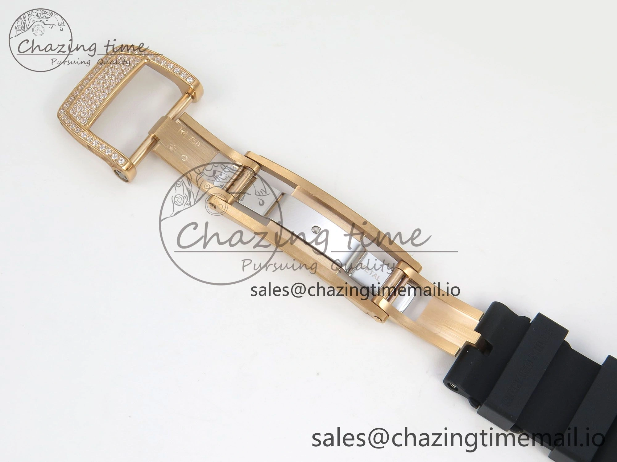 RM07 Ladies Snow Diamonds RG ZF 1:1 Best Edition Black Dial on Black Rubber Strap CRMA2 Clone