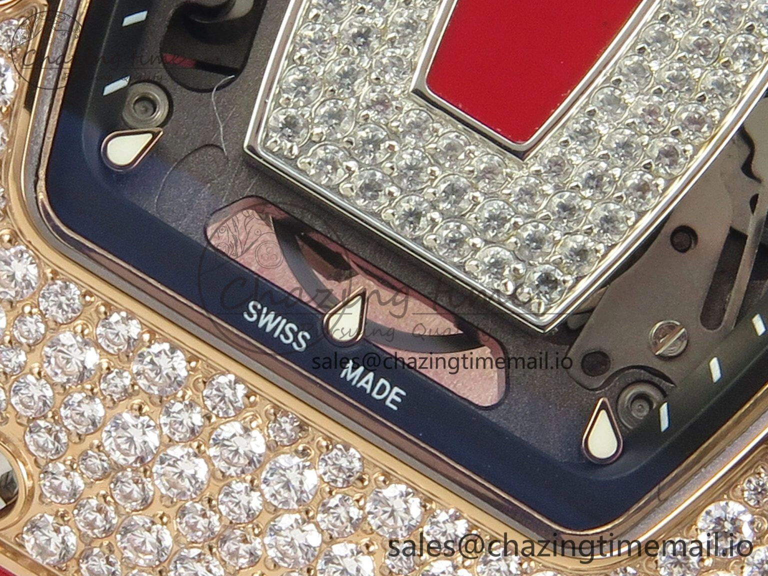 RM07 Ladies Snow Diamonds RG ZF 1:1 Best Edition Red Dial on Red Rubber Strap CRMA2 Clone