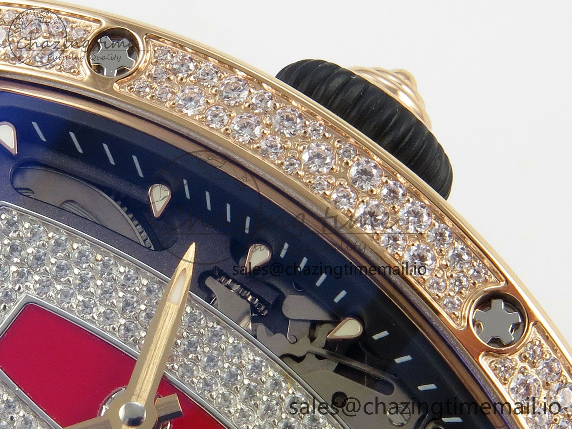RM07 Ladies Snow Diamonds RG ZF 1:1 Best Edition Red Dial on Red Rubber Strap CRMA2 Clone