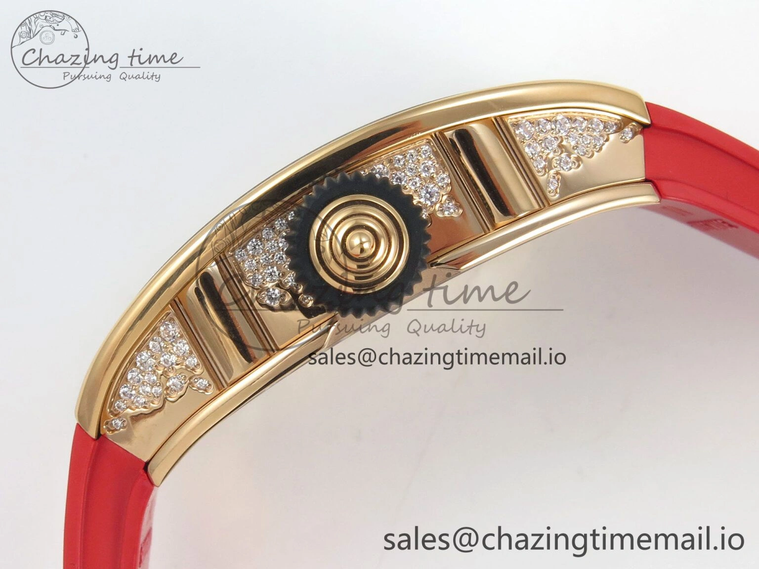 RM07 Ladies Snow Diamonds RG ZF 1:1 Best Edition Red Dial on Red Rubber Strap CRMA2 Clone