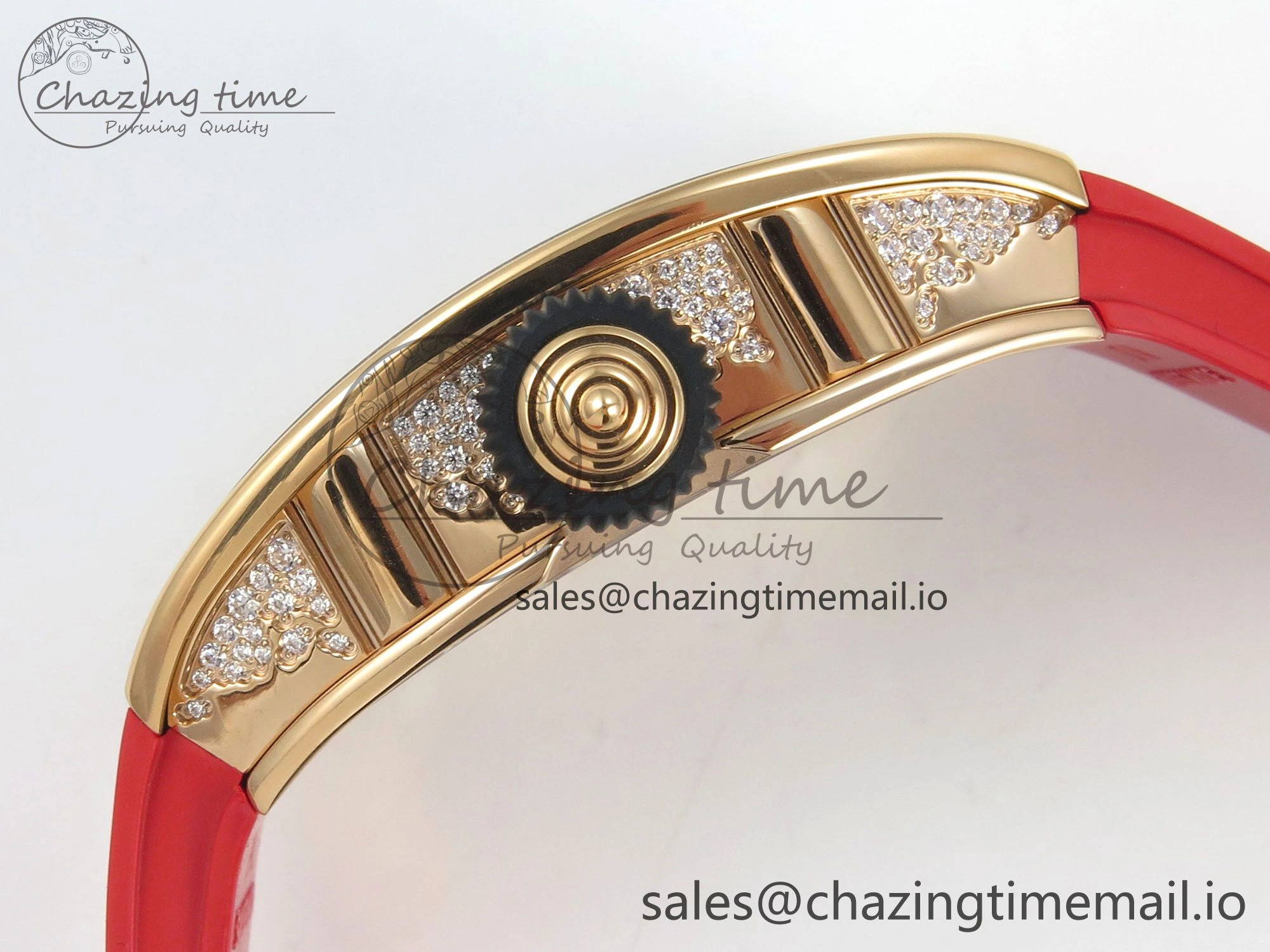 RM07 Ladies Snow Diamonds RG ZF 1:1 Best Edition Red Dial on Red Rubber Strap CRMA2 Clone