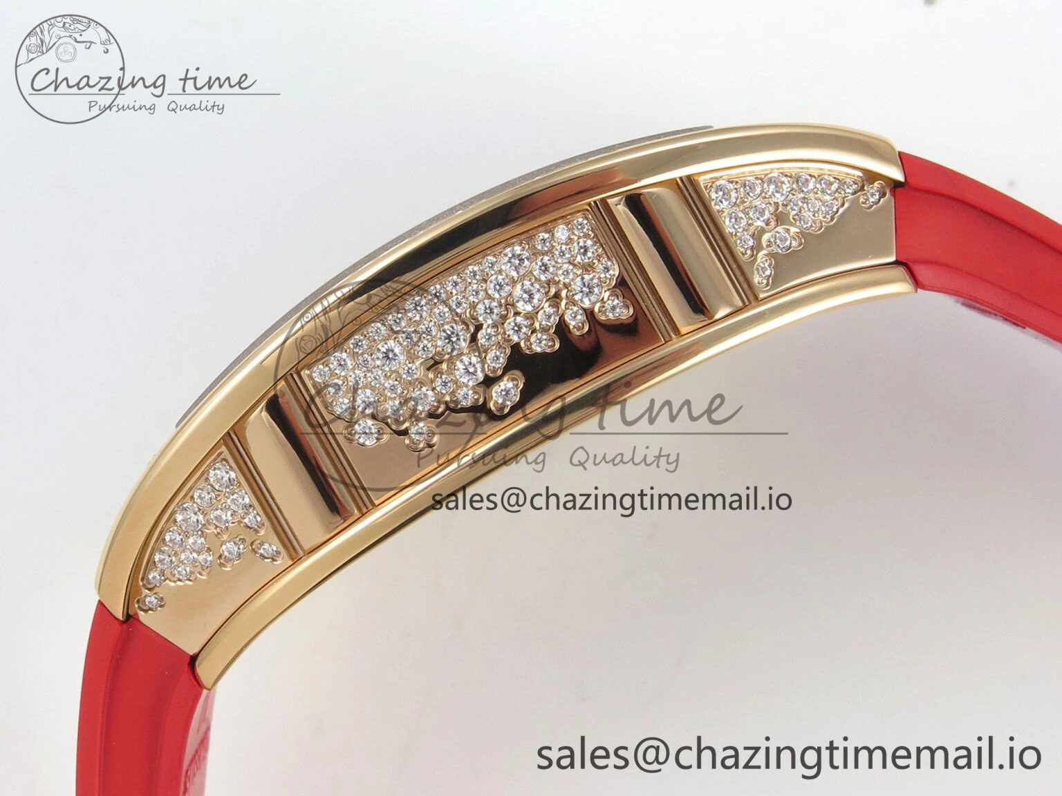 RM07 Ladies Snow Diamonds RG ZF 1:1 Best Edition Red Dial on Red Rubber Strap CRMA2 Clone