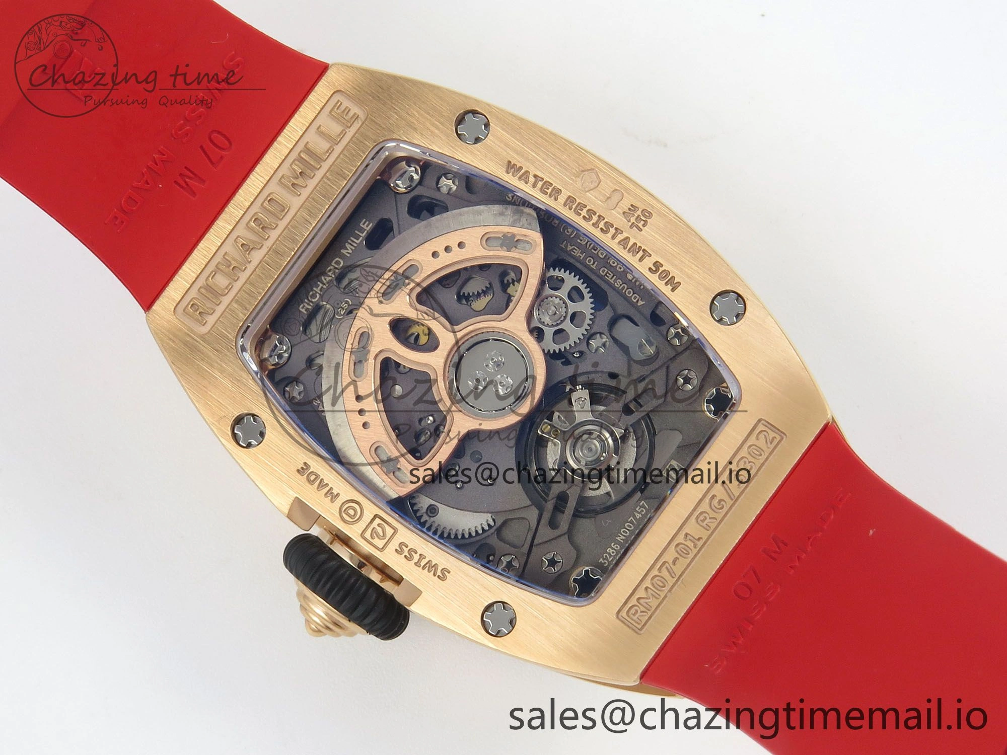 RM07 Ladies Snow Diamonds RG ZF 1:1 Best Edition Red Dial on Red Rubber Strap CRMA2 Clone