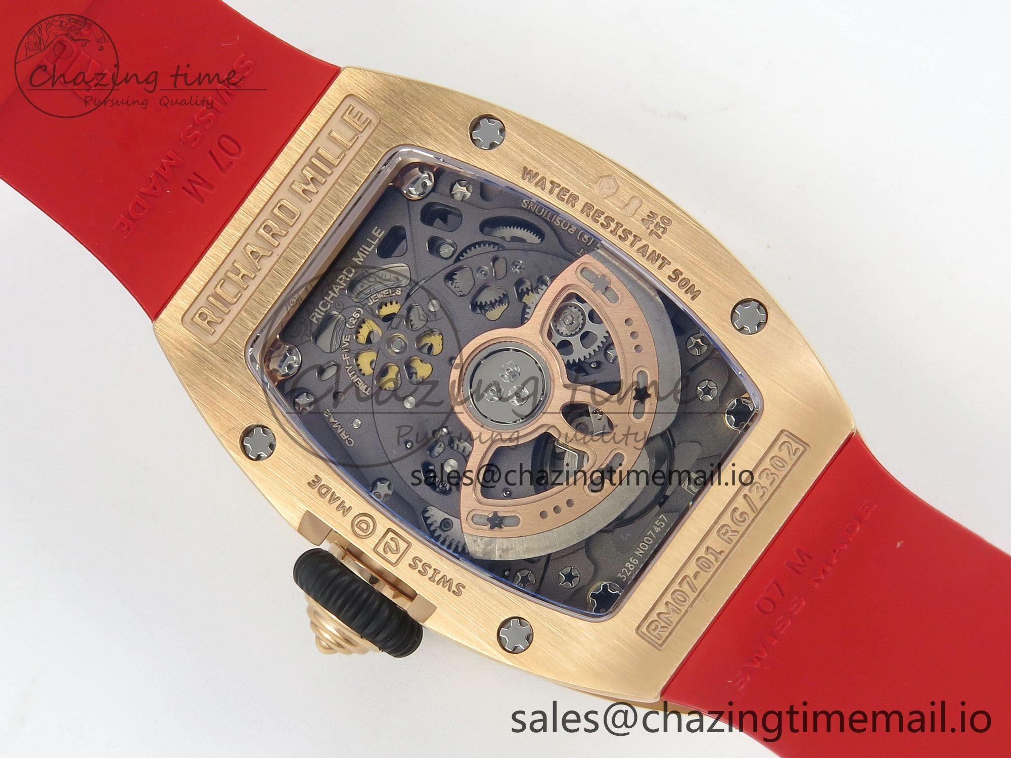 RM07 Ladies Snow Diamonds RG ZF 1:1 Best Edition Red Dial on Red Rubber Strap CRMA2 Clone