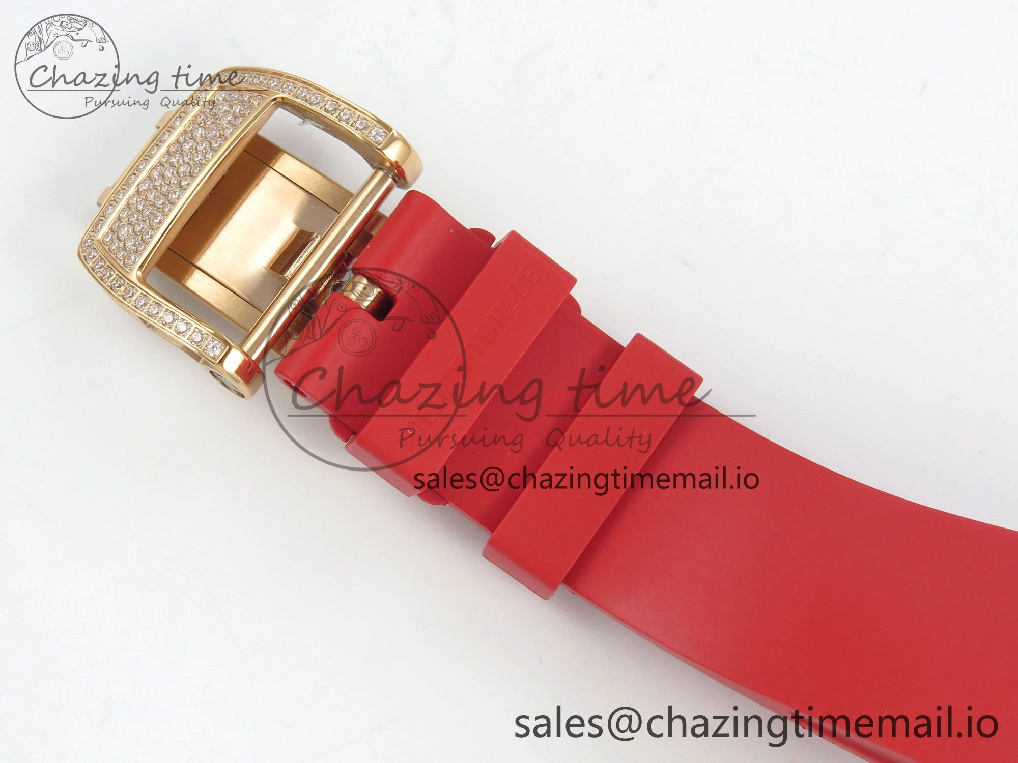 RM07 Ladies Snow Diamonds RG ZF 1:1 Best Edition Red Dial on Red Rubber Strap CRMA2 Clone