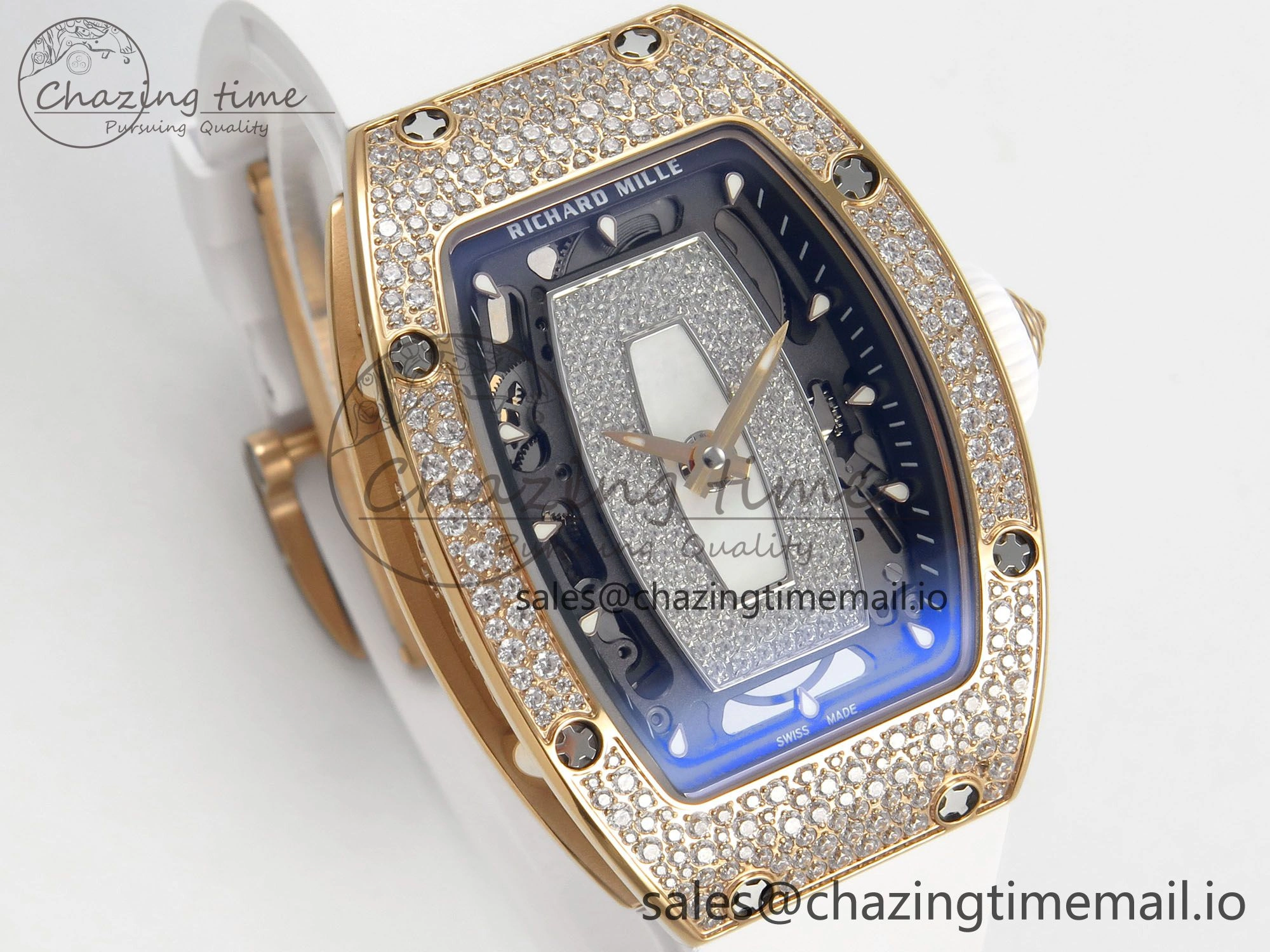 RM07 Ladies Snow Diamonds RG ZF 1:1 Best Edition White Dial on White Rubber Strap CRMA2 Clone