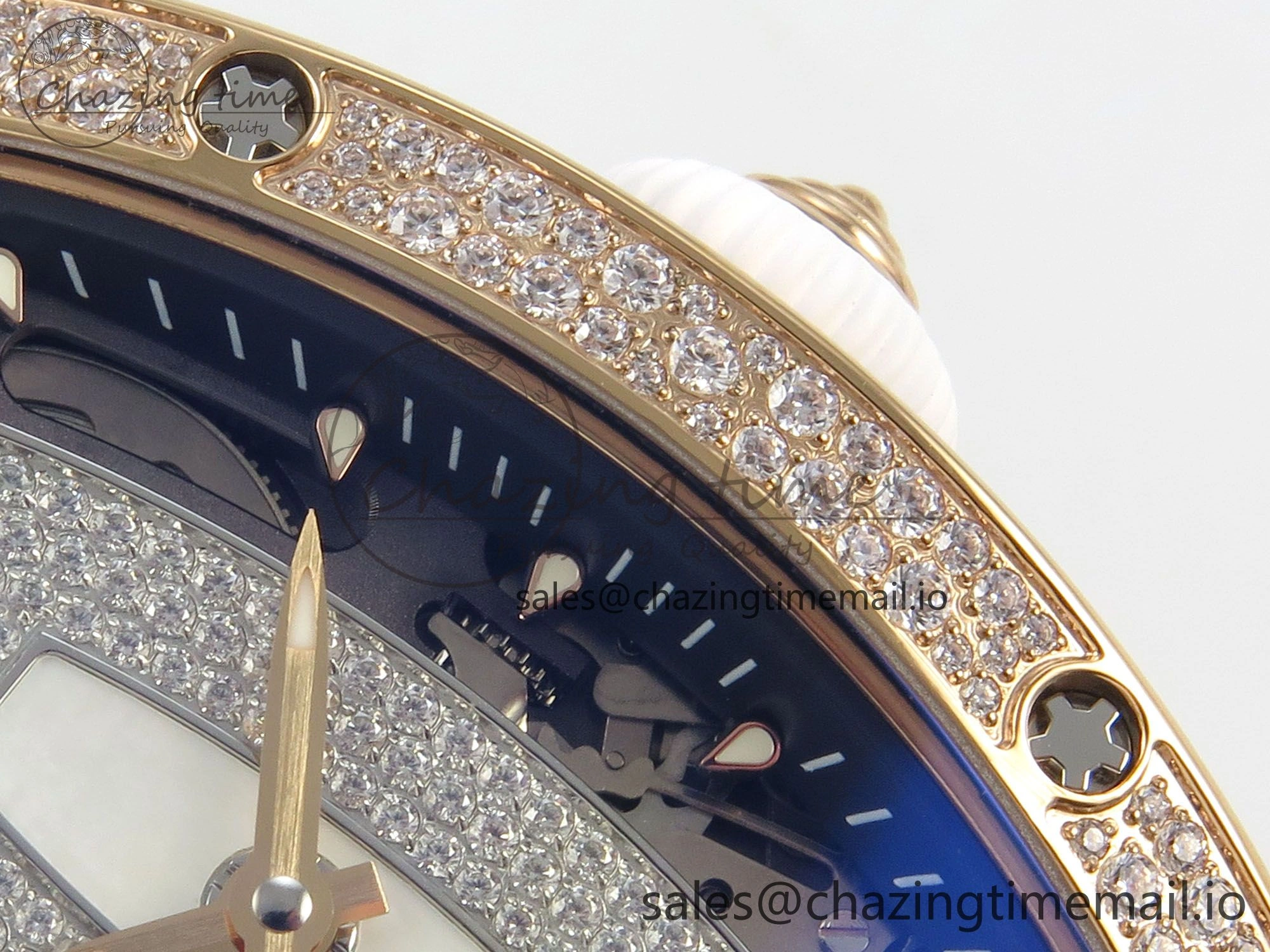 RM07 Ladies Snow Diamonds RG ZF 1:1 Best Edition White Dial on White Rubber Strap CRMA2 Clone
