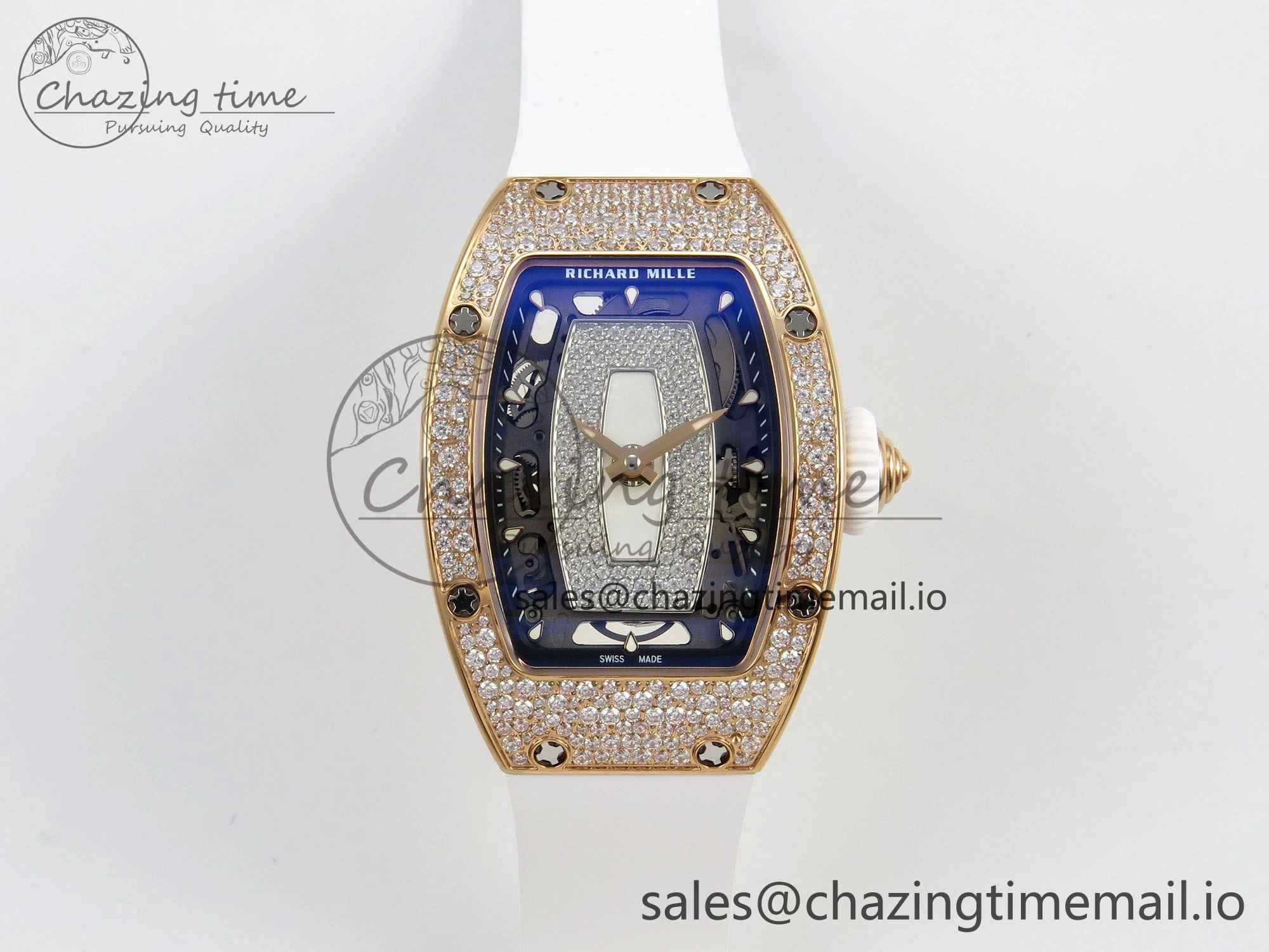RM07 Ladies Snow Diamonds RG ZF 1:1 Best Edition White Dial on White Rubber Strap CRMA2 Clone