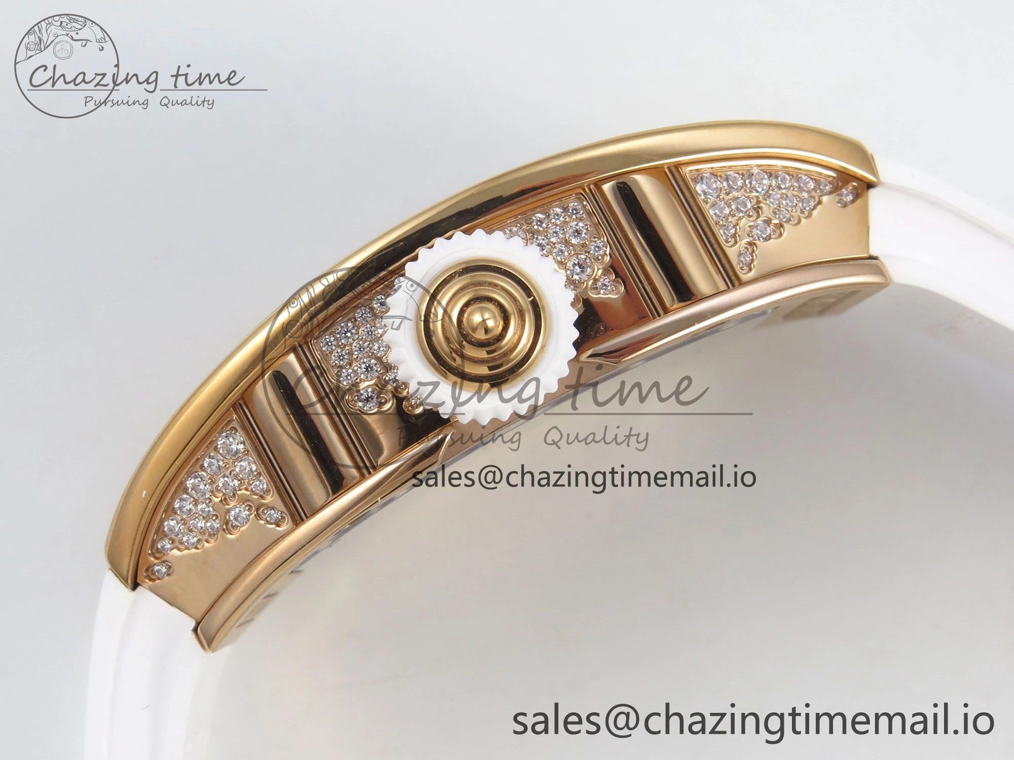 RM07 Ladies Snow Diamonds RG ZF 1:1 Best Edition White Dial on White Rubber Strap CRMA2 Clone