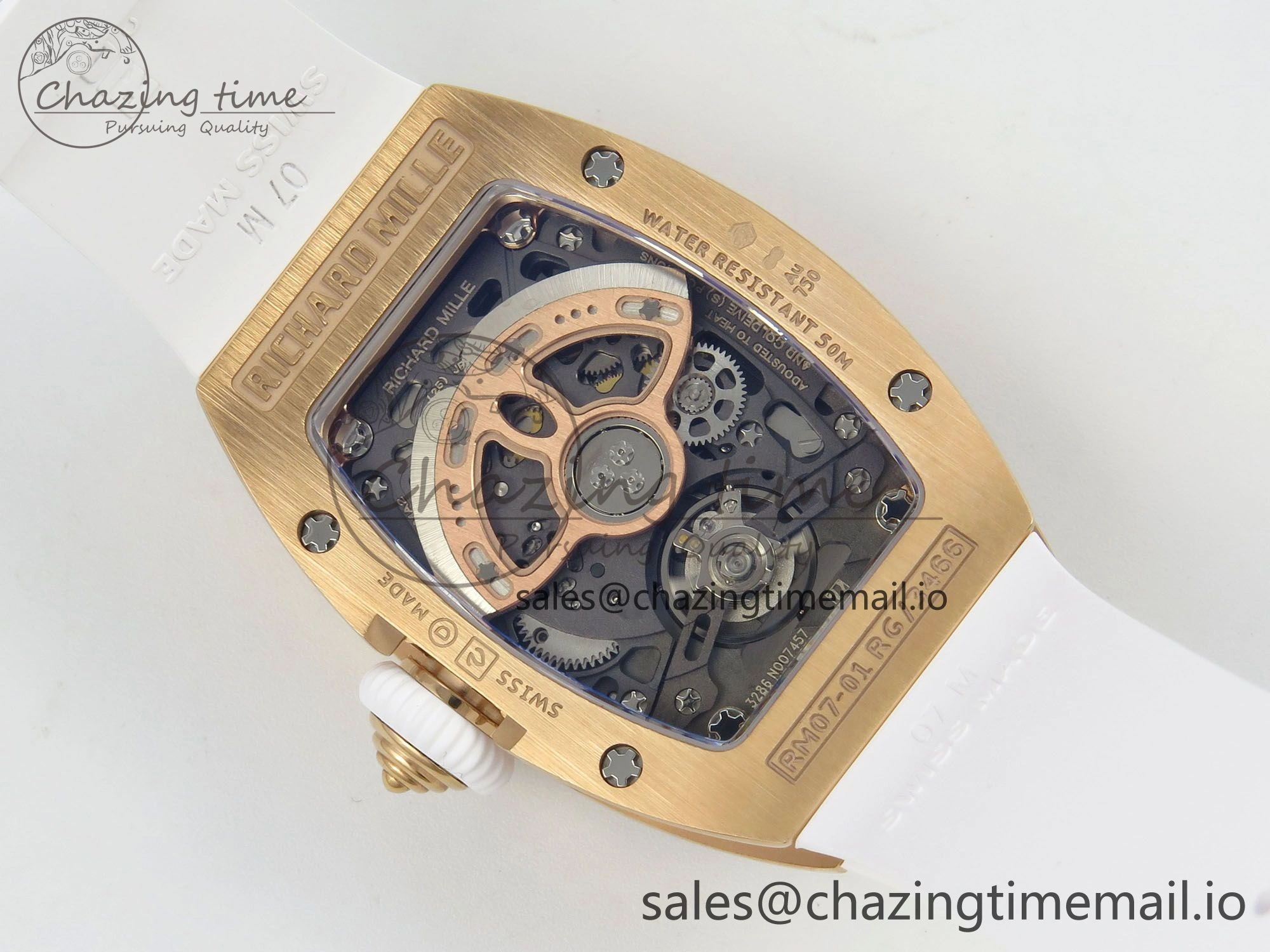 RM07 Ladies Snow Diamonds RG ZF 1:1 Best Edition White Dial on White Rubber Strap CRMA2 Clone