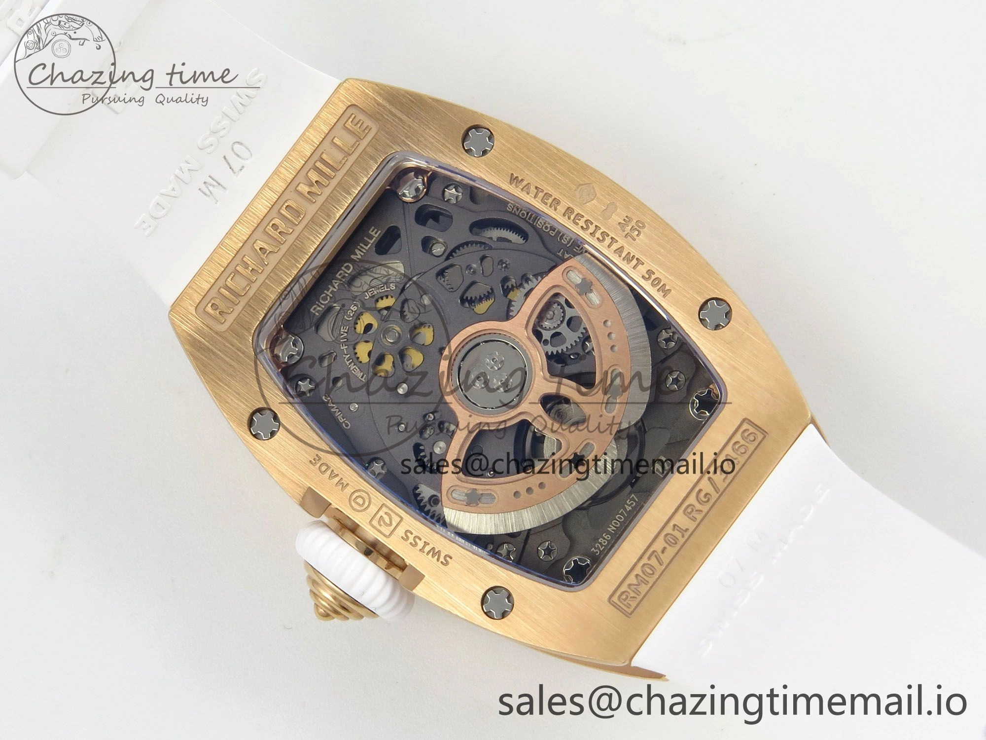 RM07 Ladies Snow Diamonds RG ZF 1:1 Best Edition White Dial on White Rubber Strap CRMA2 Clone