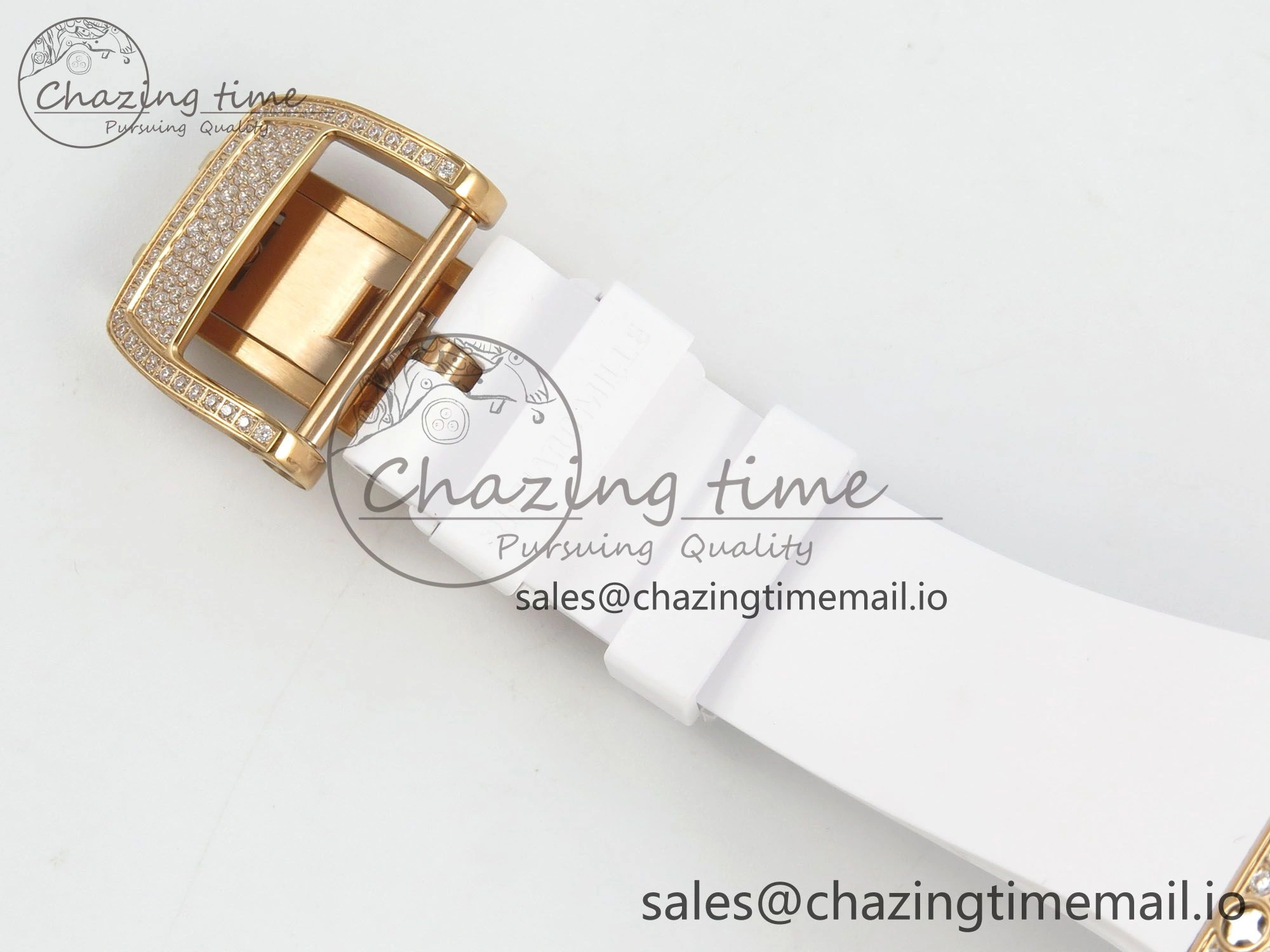 RM07 Ladies Snow Diamonds RG ZF 1:1 Best Edition White Dial on White Rubber Strap CRMA2 Clone