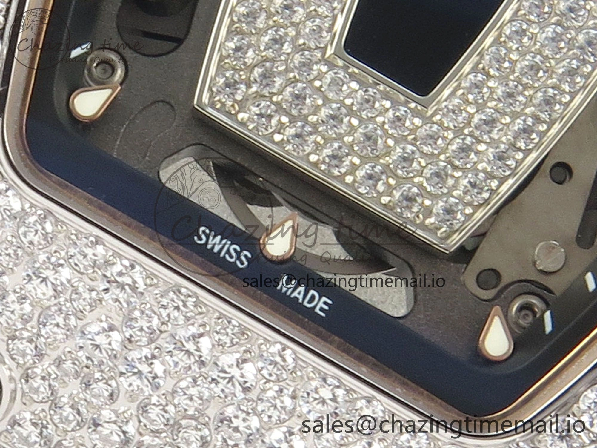 RM07 Ladies Snow Diamonds SS ZF 1:1 Best Edition Black Dial on Black Rubber Strap CRMA2 Clone