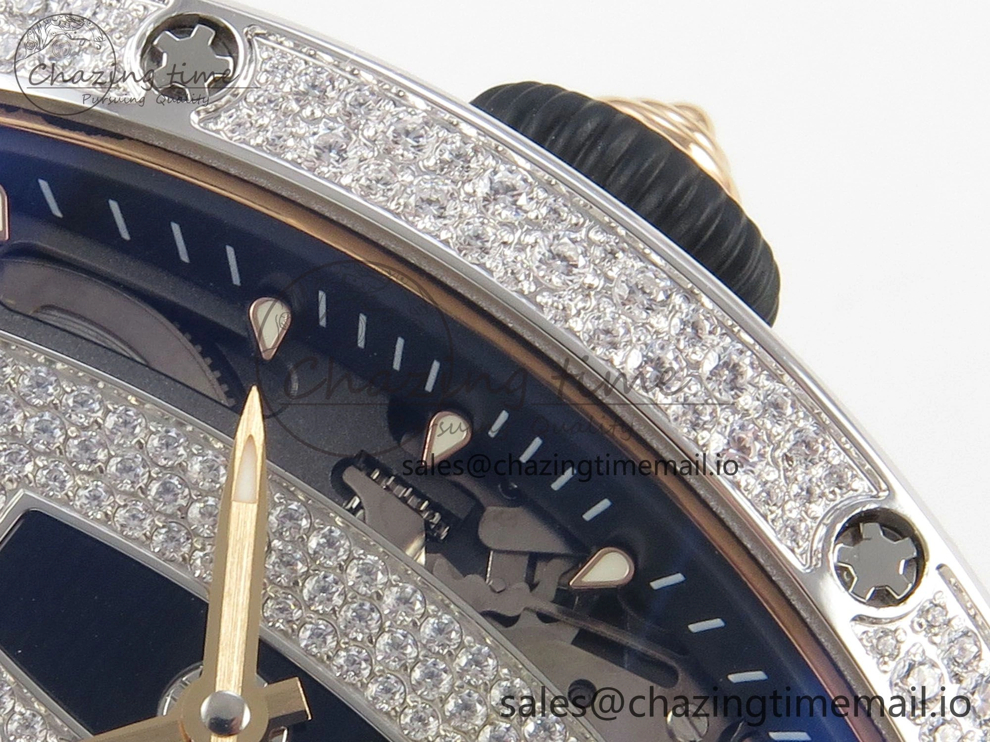 RM07 Ladies Snow Diamonds SS ZF 1:1 Best Edition Black Dial on Black Rubber Strap CRMA2 Clone