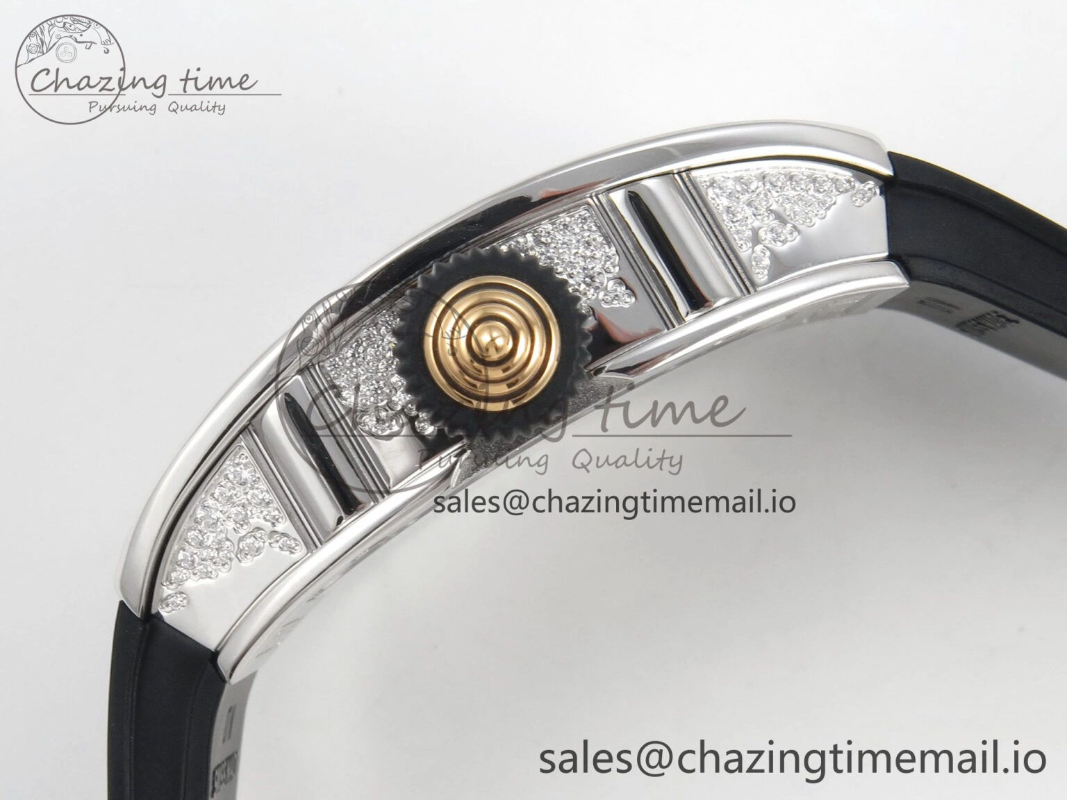 RM07 Ladies Snow Diamonds SS ZF 1:1 Best Edition Black Dial on Black Rubber Strap CRMA2 Clone