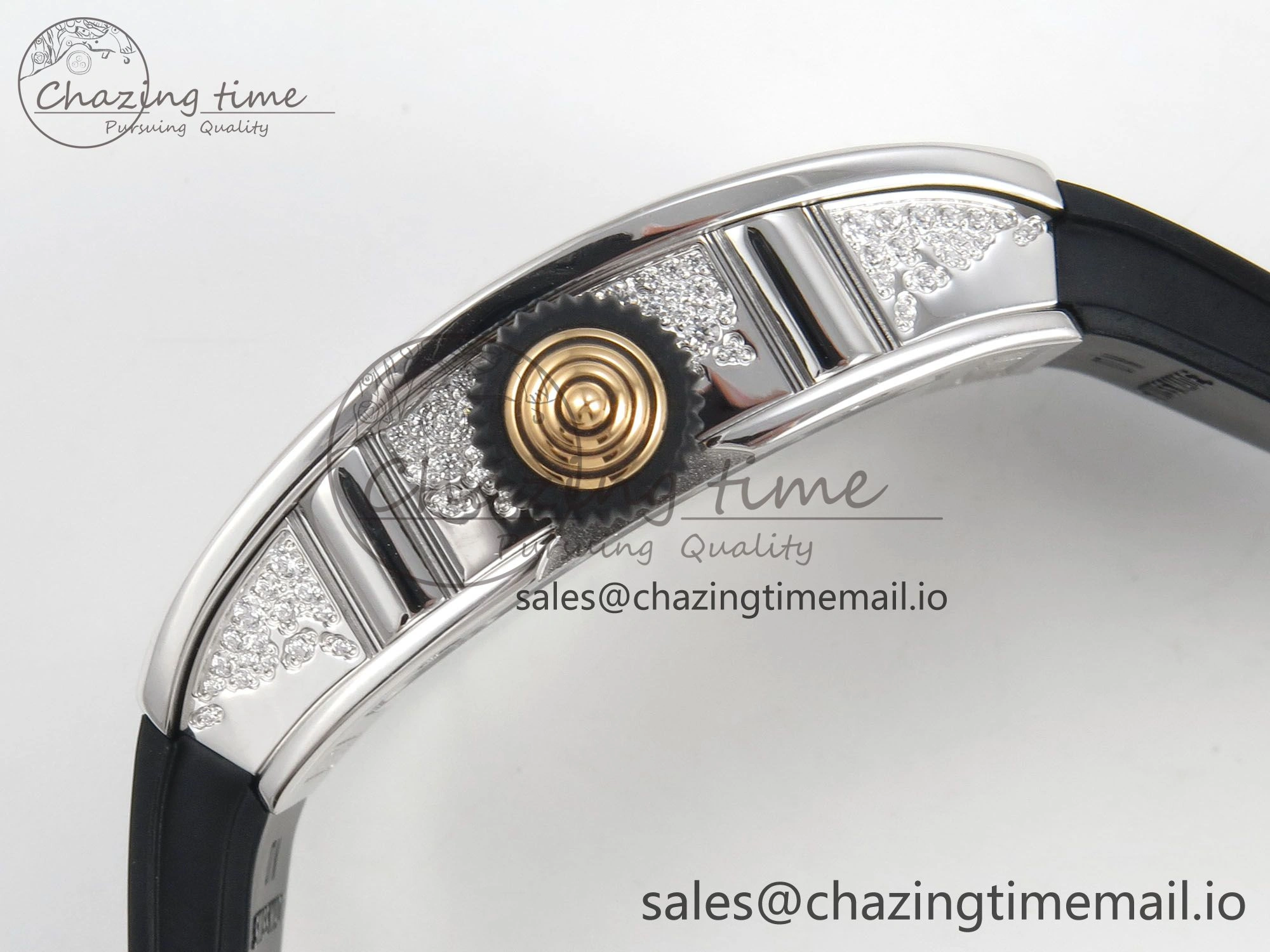 RM07 Ladies Snow Diamonds SS ZF 1:1 Best Edition Black Dial on Black Rubber Strap CRMA2 Clone