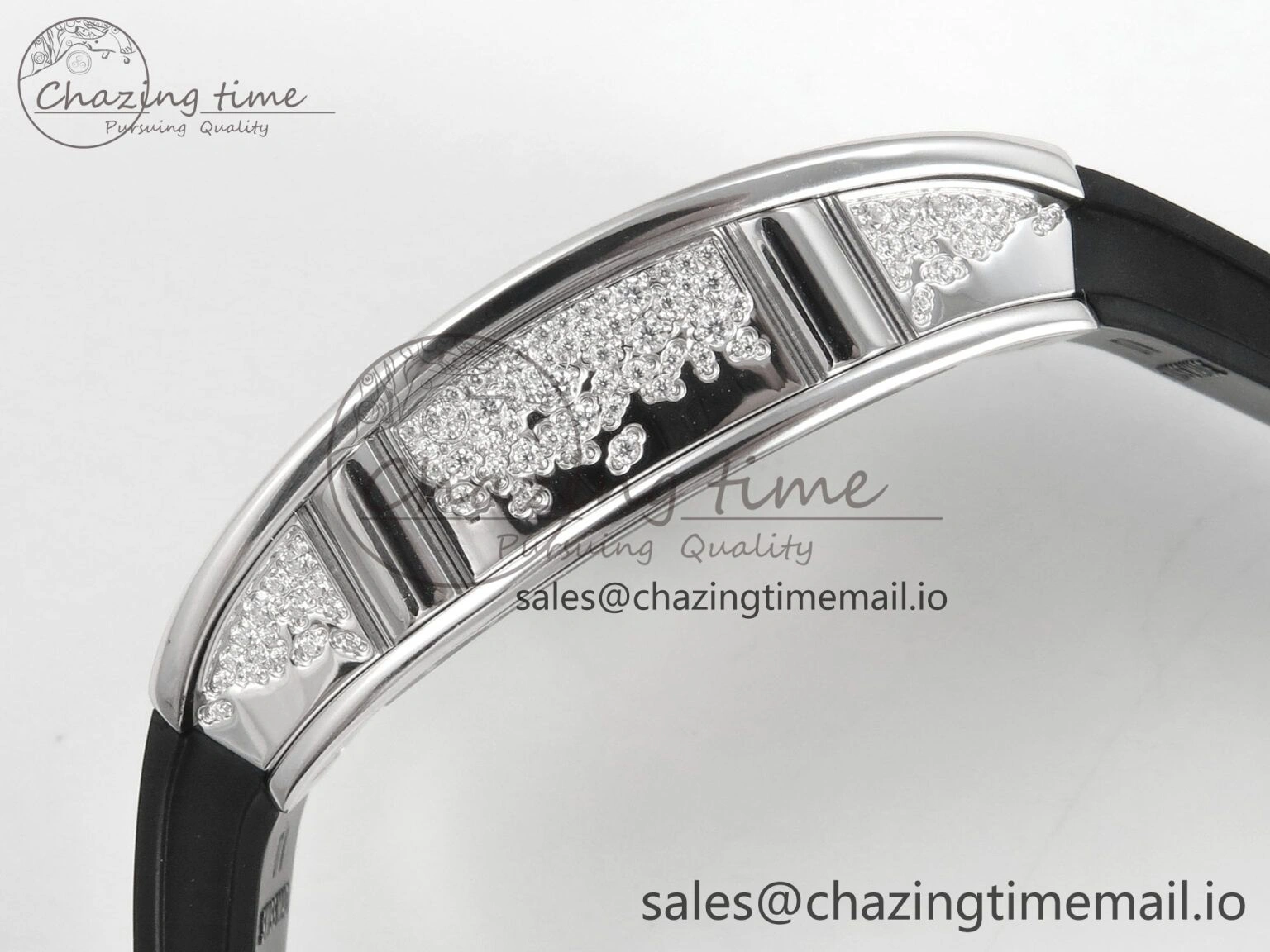 RM07 Ladies Snow Diamonds SS ZF 1:1 Best Edition Black Dial on Black Rubber Strap CRMA2 Clone