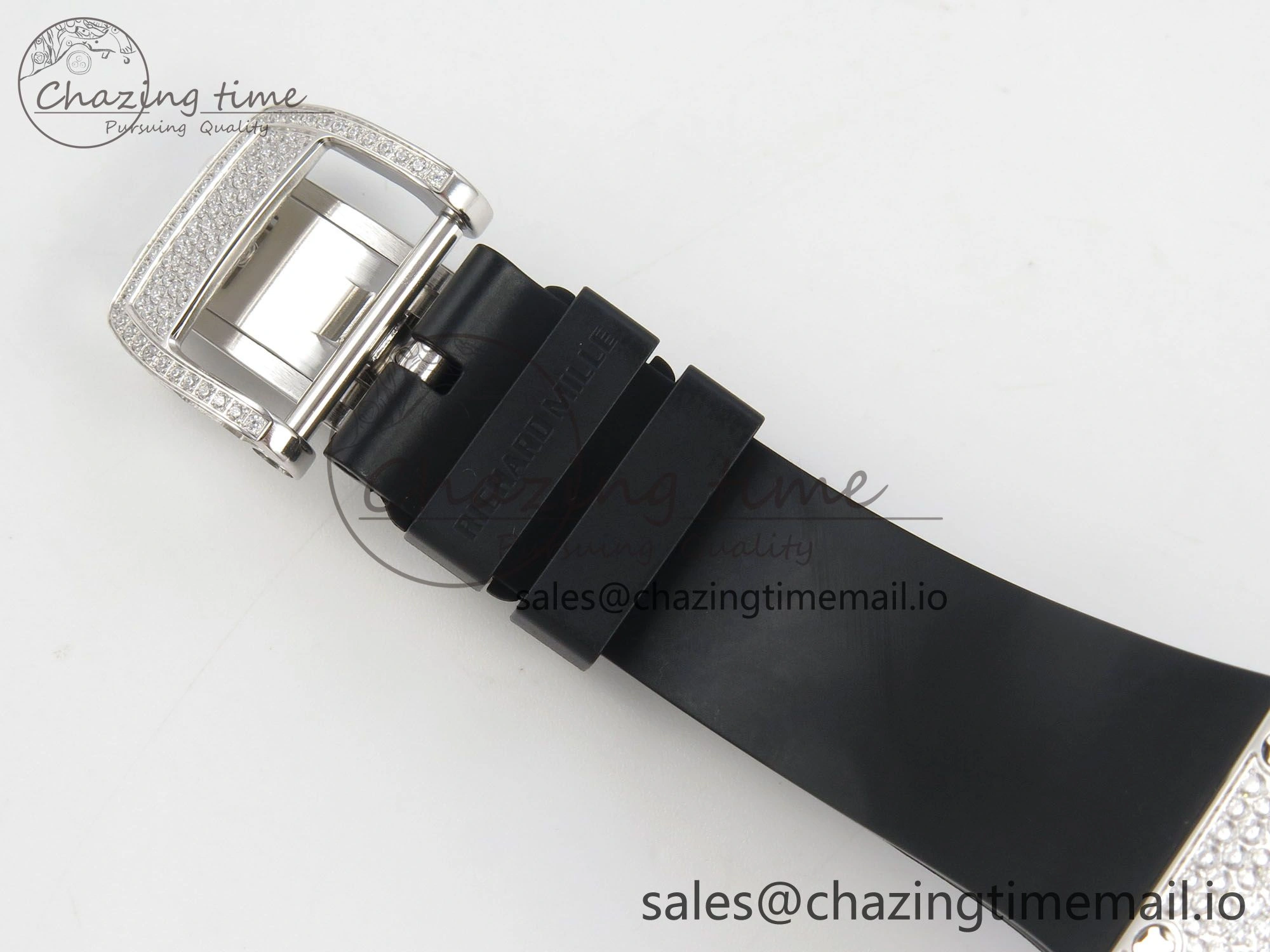 RM07 Ladies Snow Diamonds SS ZF 1:1 Best Edition Black Dial on Black Rubber Strap CRMA2 Clone