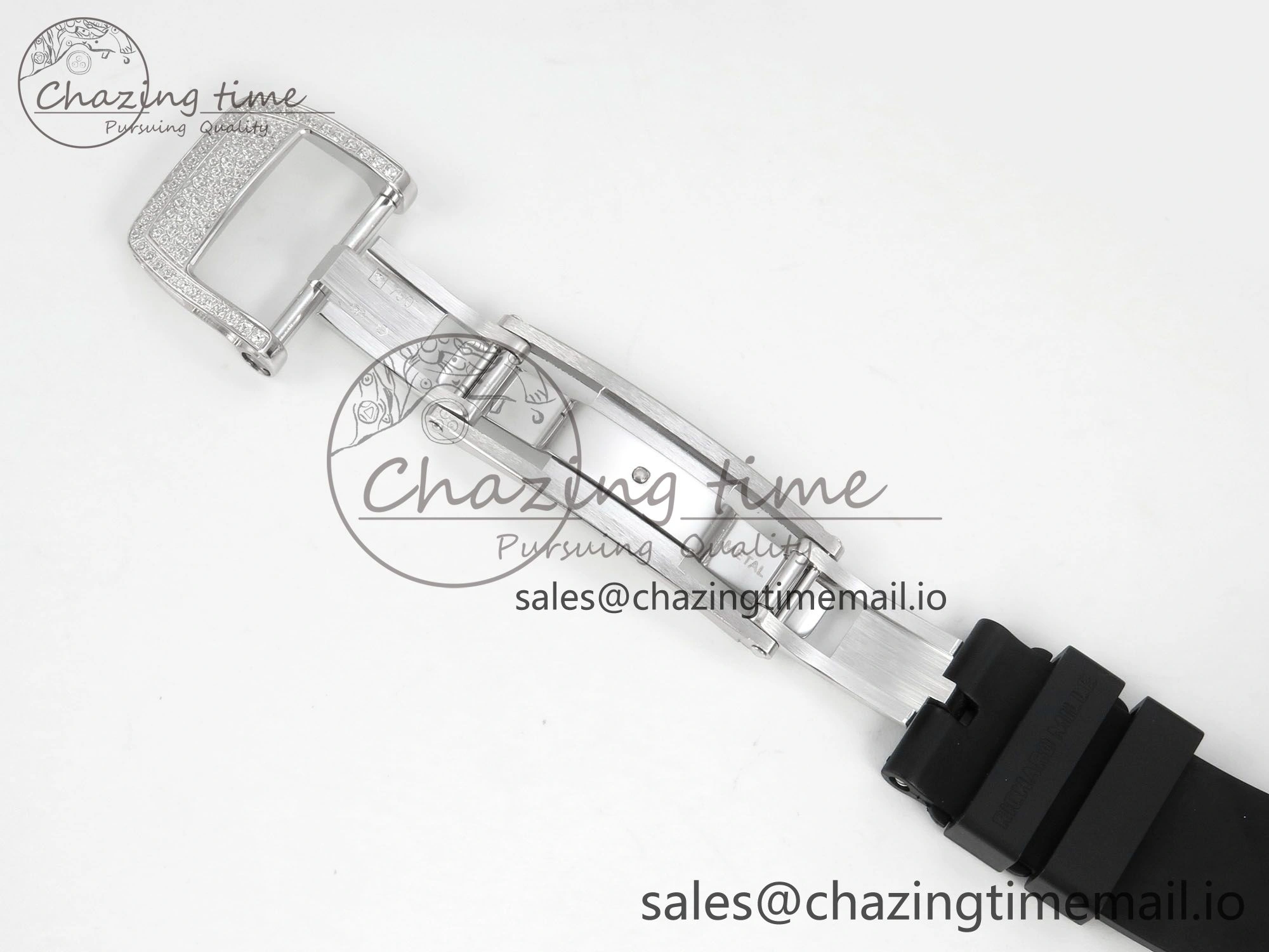 RM07 Ladies Snow Diamonds SS ZF 1:1 Best Edition Black Dial on Black Rubber Strap CRMA2 Clone
