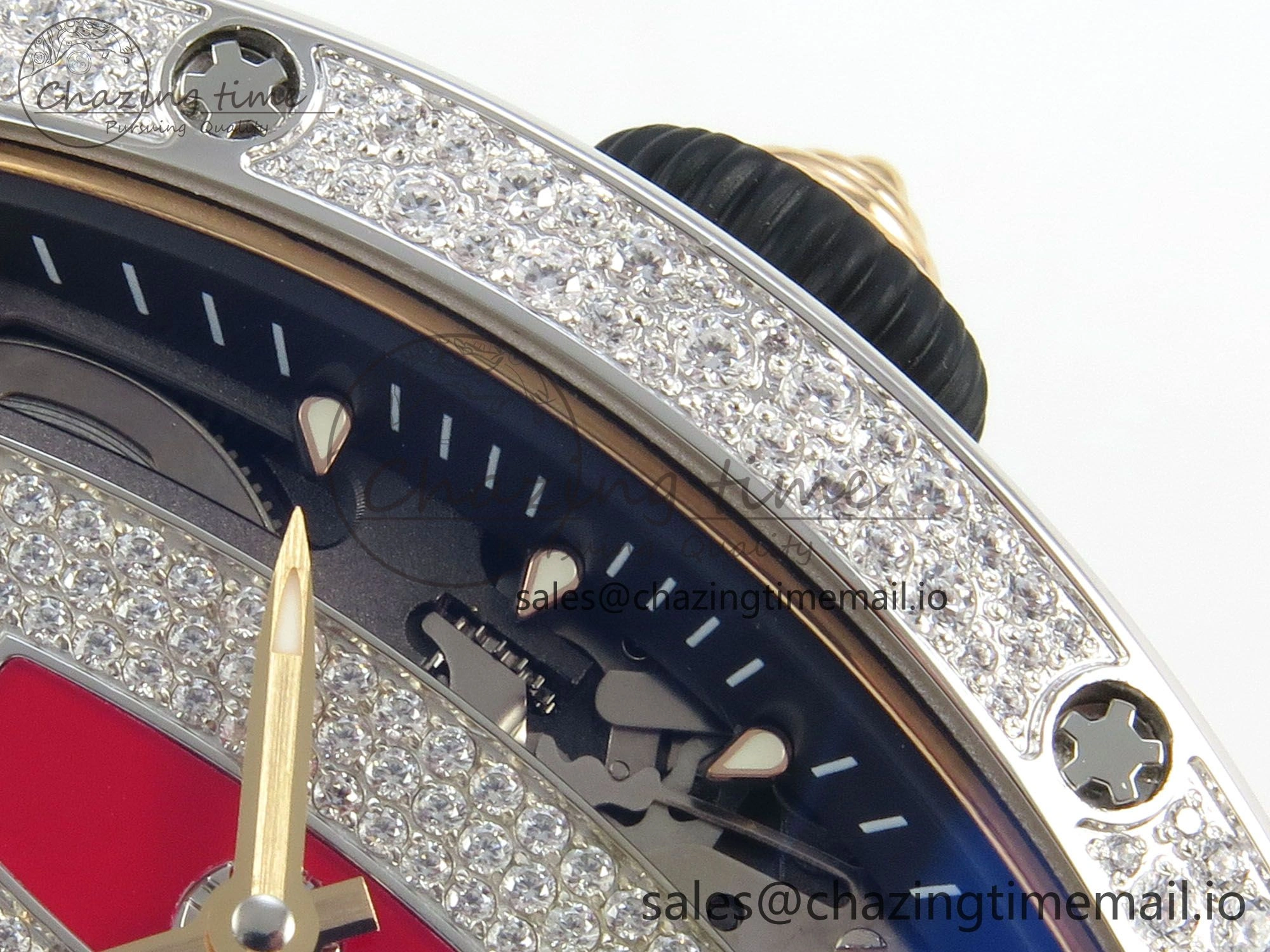 RM07 Ladies Snow Diamonds SS ZF 1:1 Best Edition Red Dial on Red Rubber Strap CRMA2 Clone