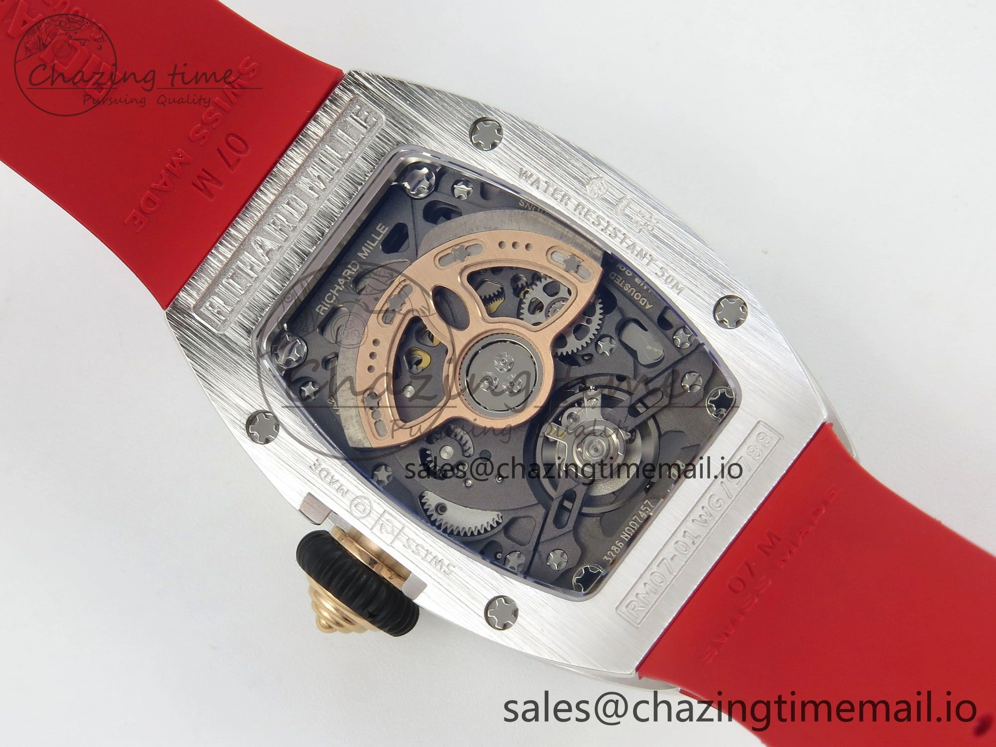 RM07 Ladies Snow Diamonds SS ZF 1:1 Best Edition Red Dial on Red Rubber Strap CRMA2 Clone