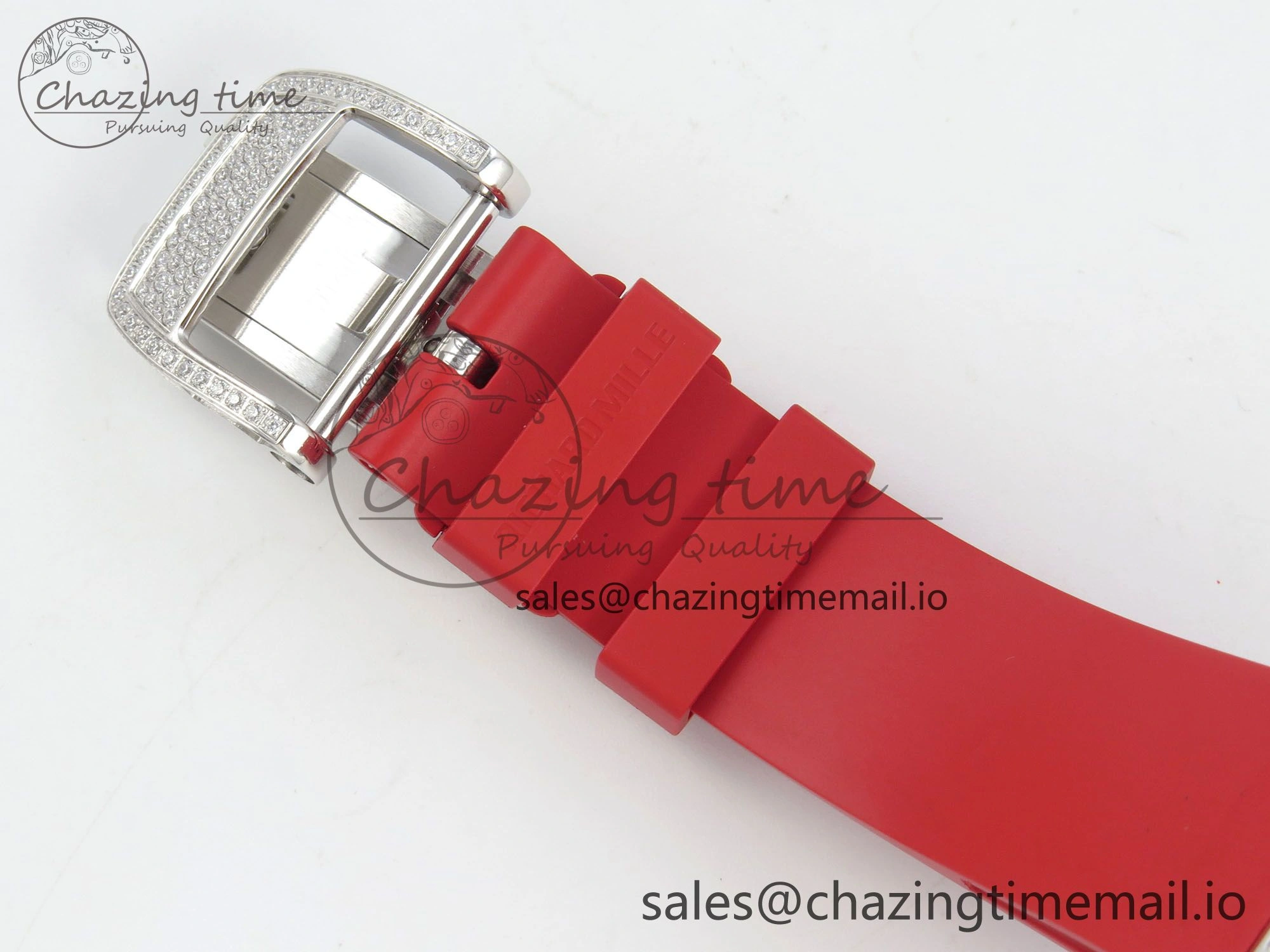 RM07 Ladies Snow Diamonds SS ZF 1:1 Best Edition Red Dial on Red Rubber Strap CRMA2 Clone