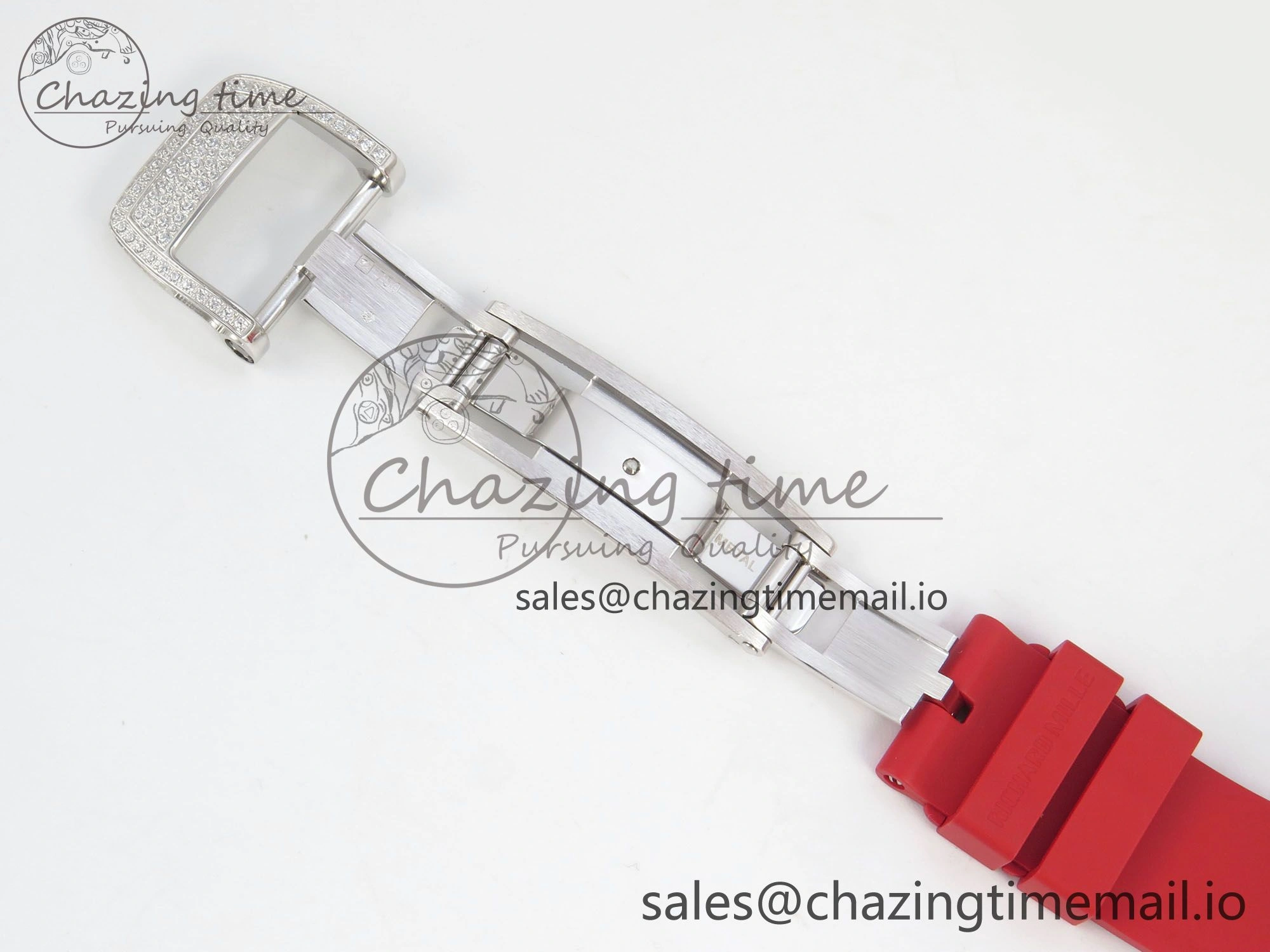 RM07 Ladies Snow Diamonds SS ZF 1:1 Best Edition Red Dial on Red Rubber Strap CRMA2 Clone