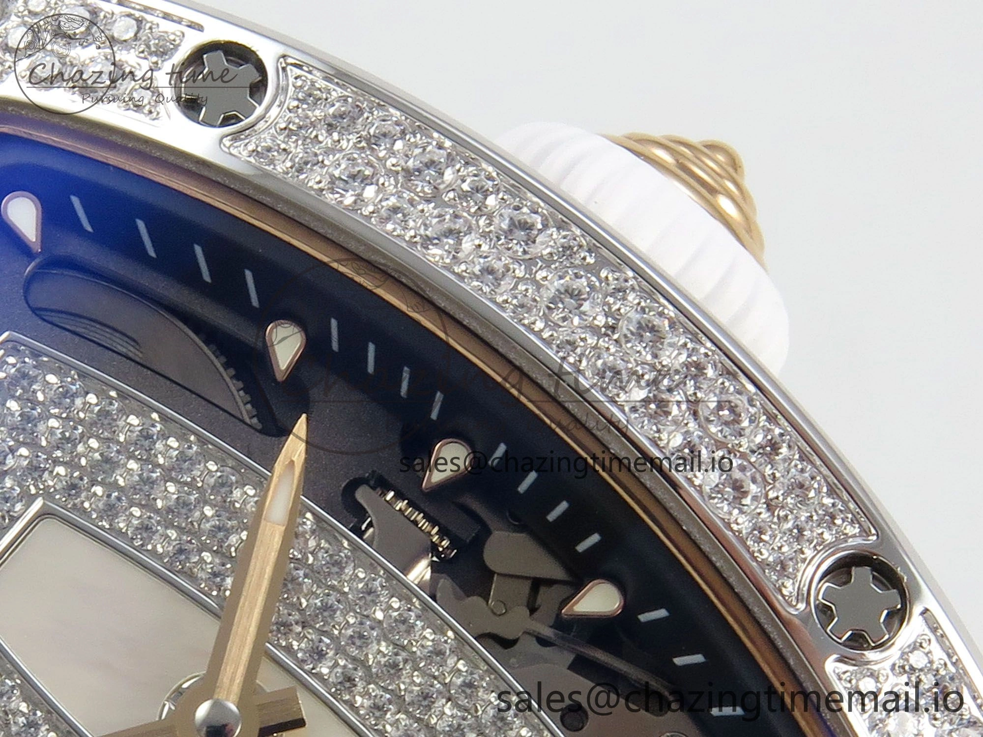 RM07 Ladies Snow Diamonds SS ZF 1:1 Best Edition White Dial on White Rubber Strap CRMA2 Clone