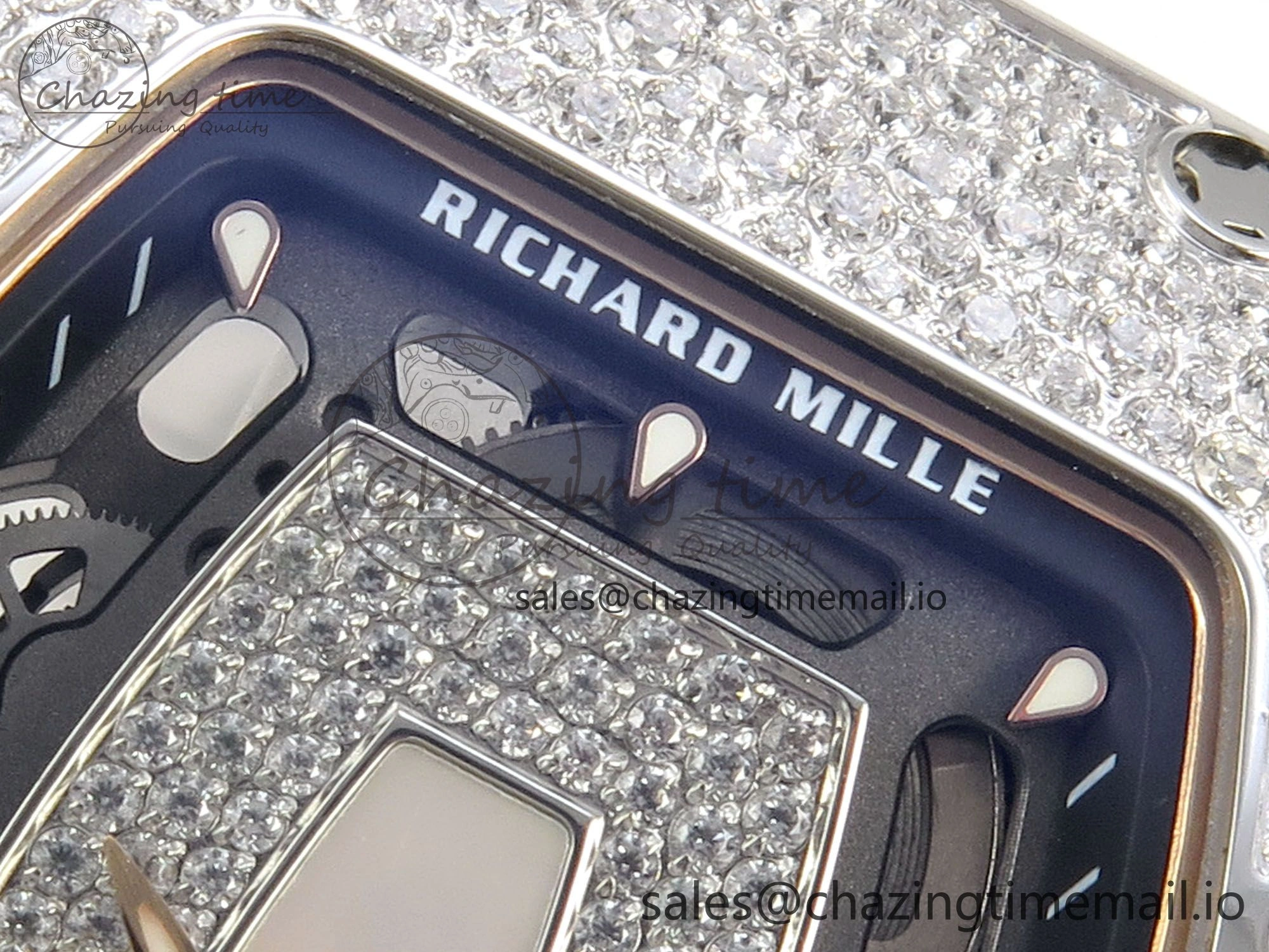 RM07 Ladies Snow Diamonds SS ZF 1:1 Best Edition White Dial on White Rubber Strap CRMA2 Clone