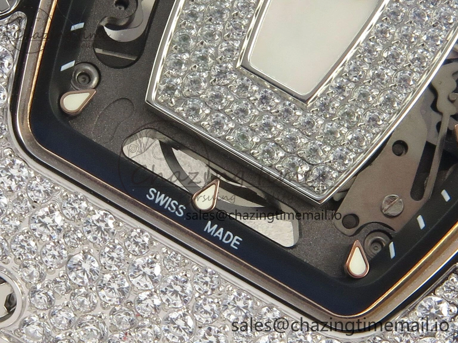RM07 Ladies Snow Diamonds SS ZF 1:1 Best Edition White Dial on White Rubber Strap CRMA2 Clone