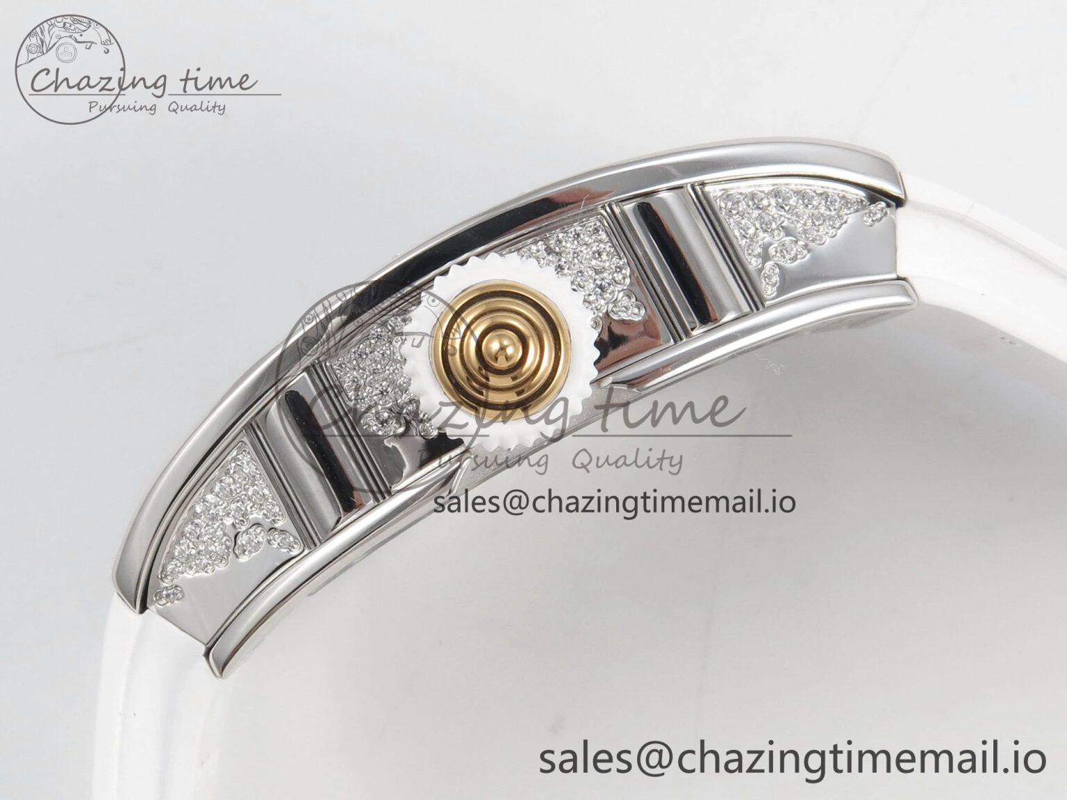 RM07 Ladies Snow Diamonds SS ZF 1:1 Best Edition White Dial on White Rubber Strap CRMA2 Clone