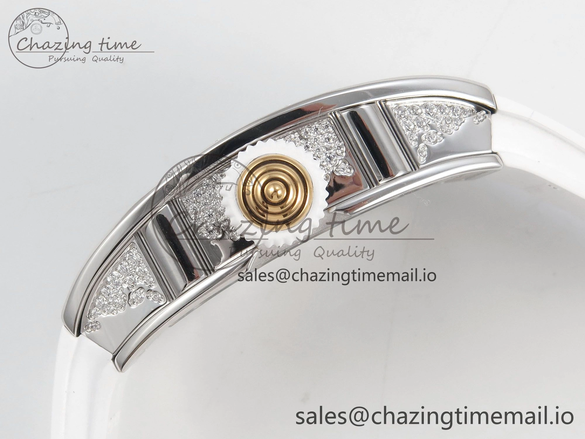 RM07 Ladies Snow Diamonds SS ZF 1:1 Best Edition White Dial on White Rubber Strap CRMA2 Clone