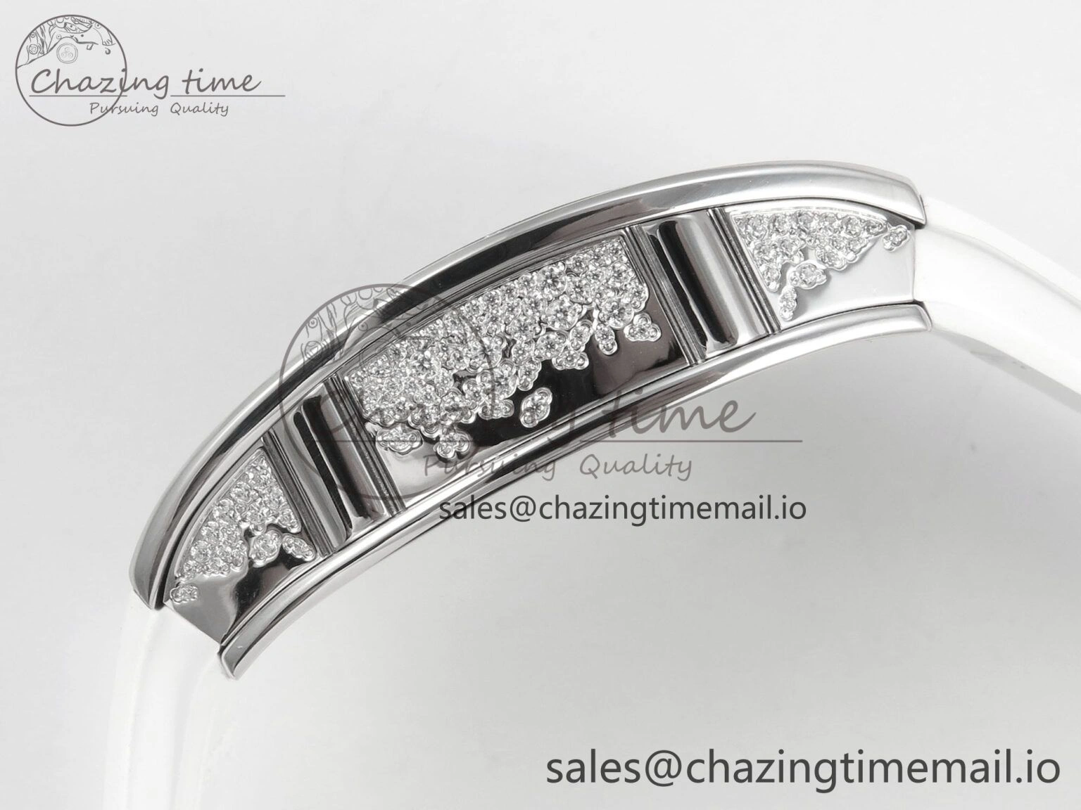 RM07 Ladies Snow Diamonds SS ZF 1:1 Best Edition White Dial on White Rubber Strap CRMA2 Clone