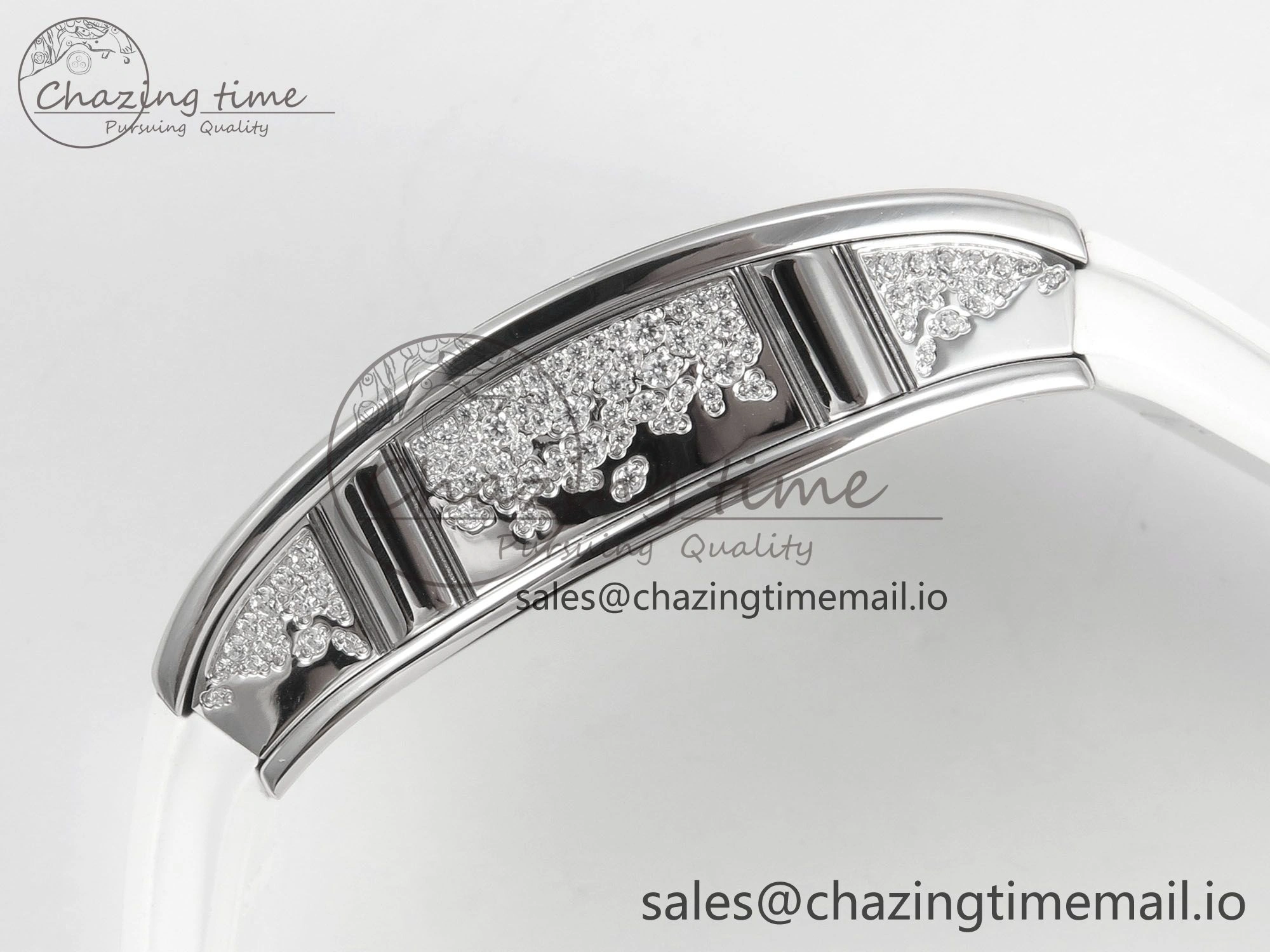 RM07 Ladies Snow Diamonds SS ZF 1:1 Best Edition White Dial on White Rubber Strap CRMA2 Clone