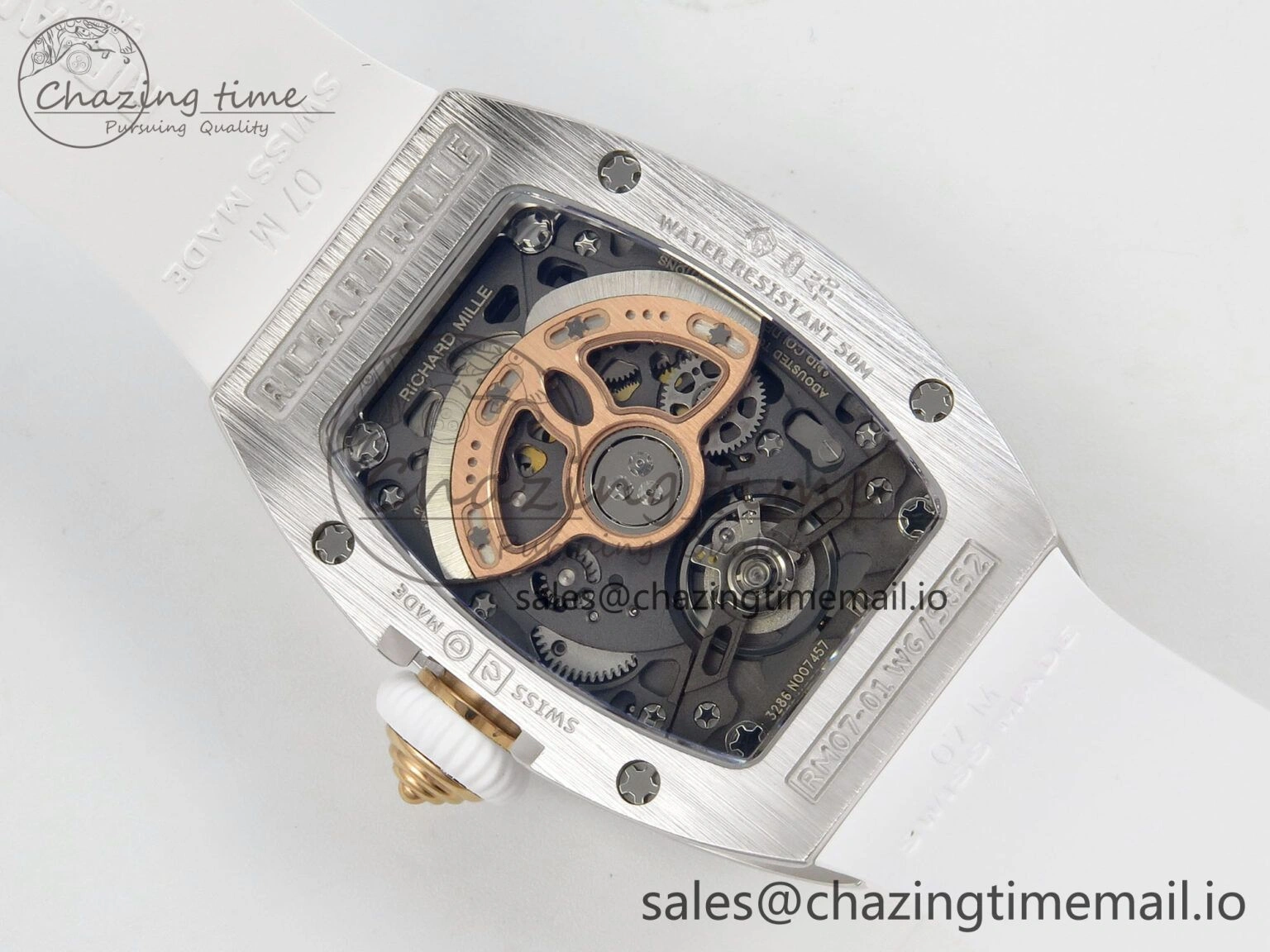 RM07 Ladies Snow Diamonds SS ZF 1:1 Best Edition White Dial on White Rubber Strap CRMA2 Clone