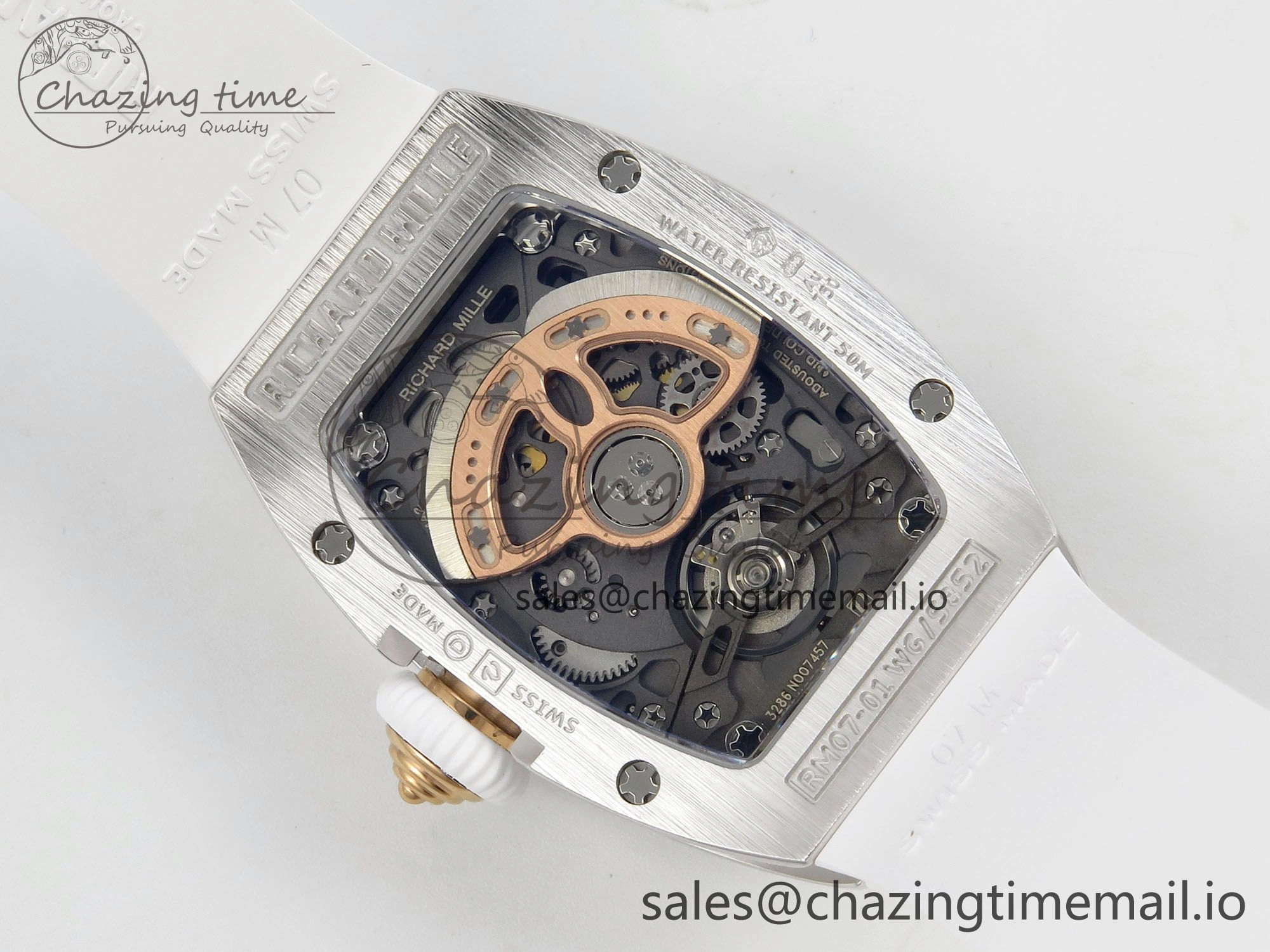 RM07 Ladies Snow Diamonds SS ZF 1:1 Best Edition White Dial on White Rubber Strap CRMA2 Clone