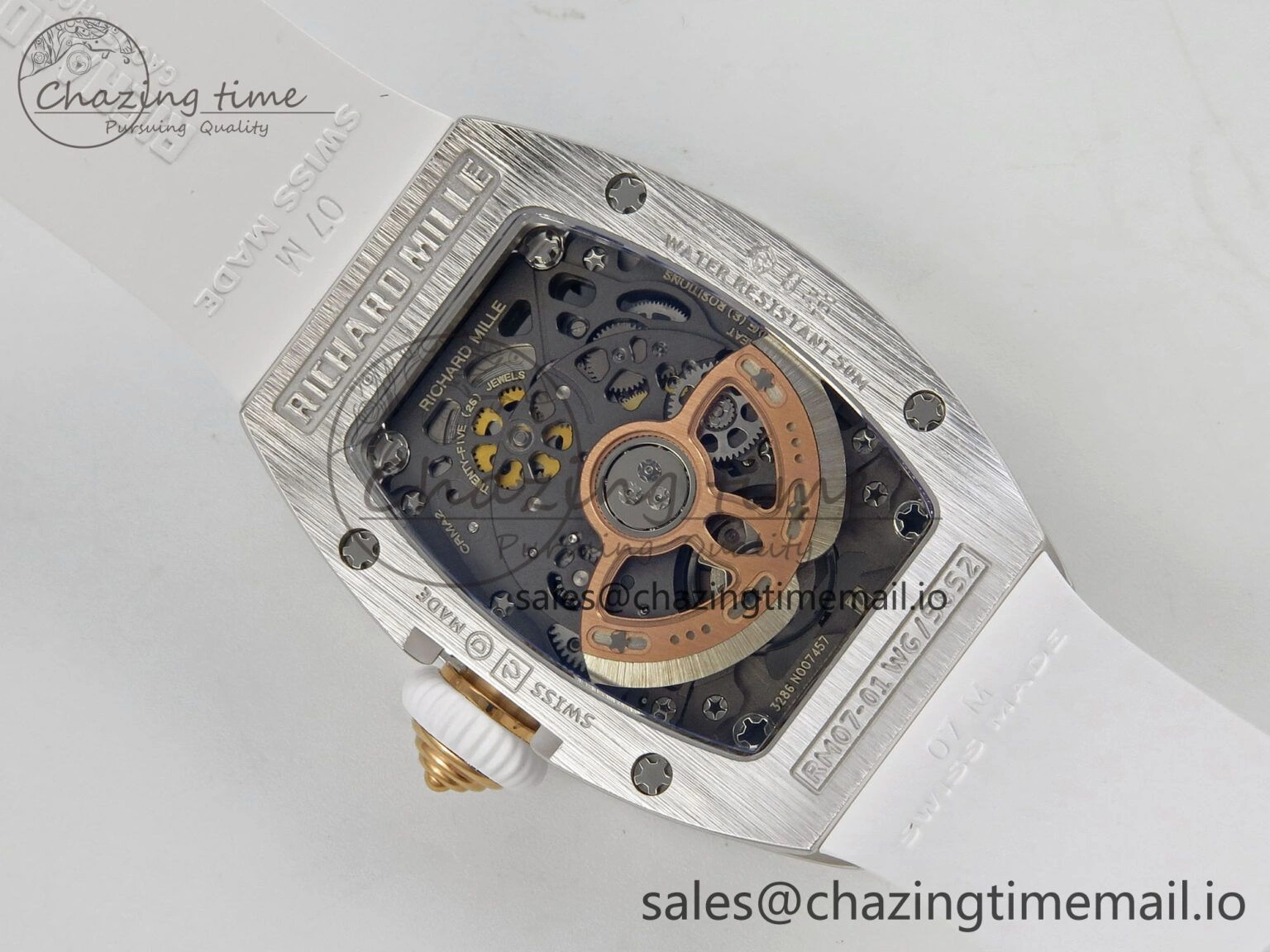 RM07 Ladies Snow Diamonds SS ZF 1:1 Best Edition White Dial on White Rubber Strap CRMA2 Clone