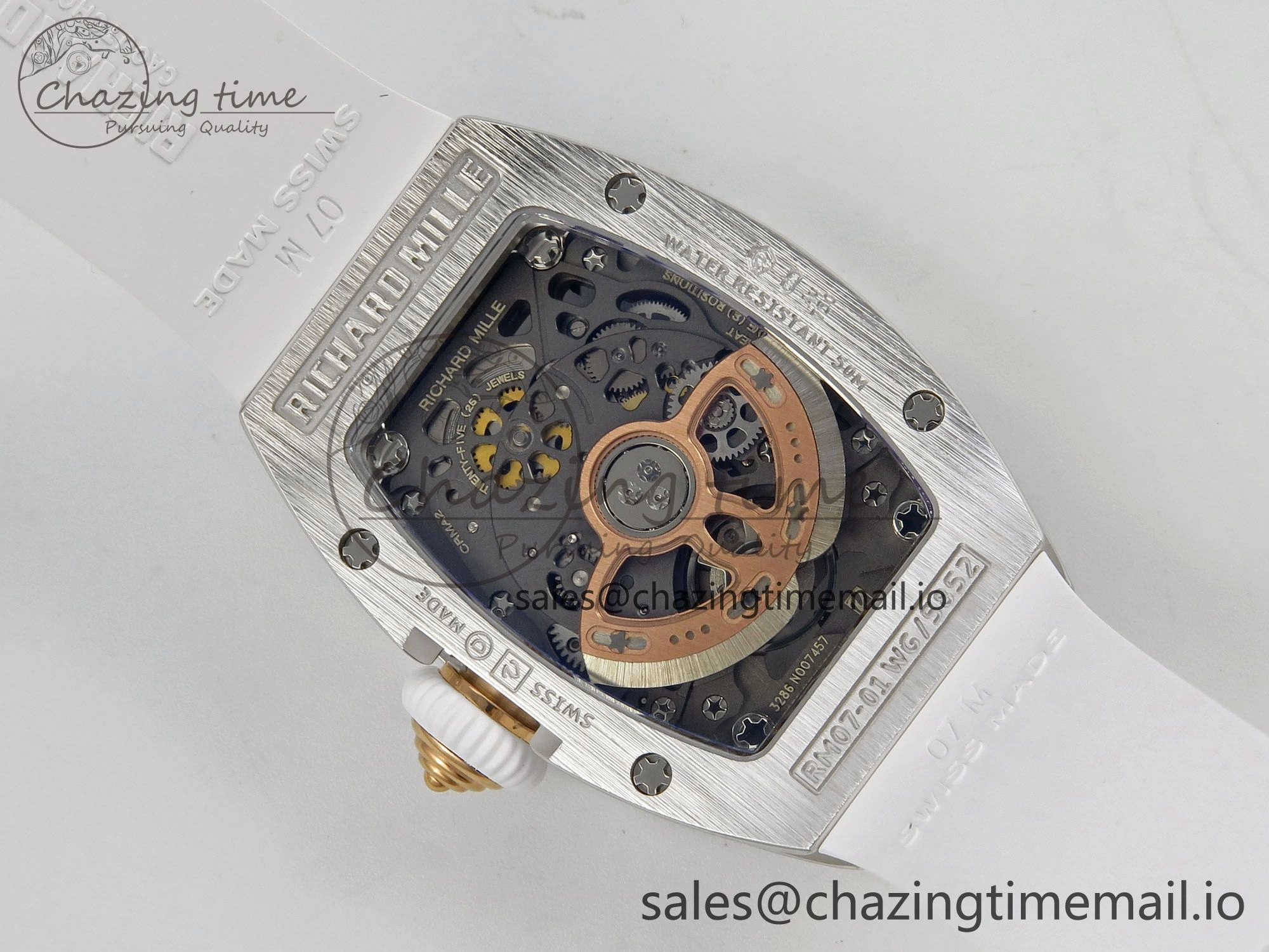 RM07 Ladies Snow Diamonds SS ZF 1:1 Best Edition White Dial on White Rubber Strap CRMA2 Clone