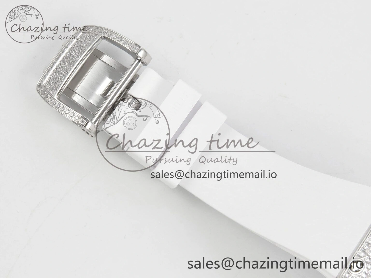 RM07 Ladies Snow Diamonds SS ZF 1:1 Best Edition White Dial on White Rubber Strap CRMA2 Clone
