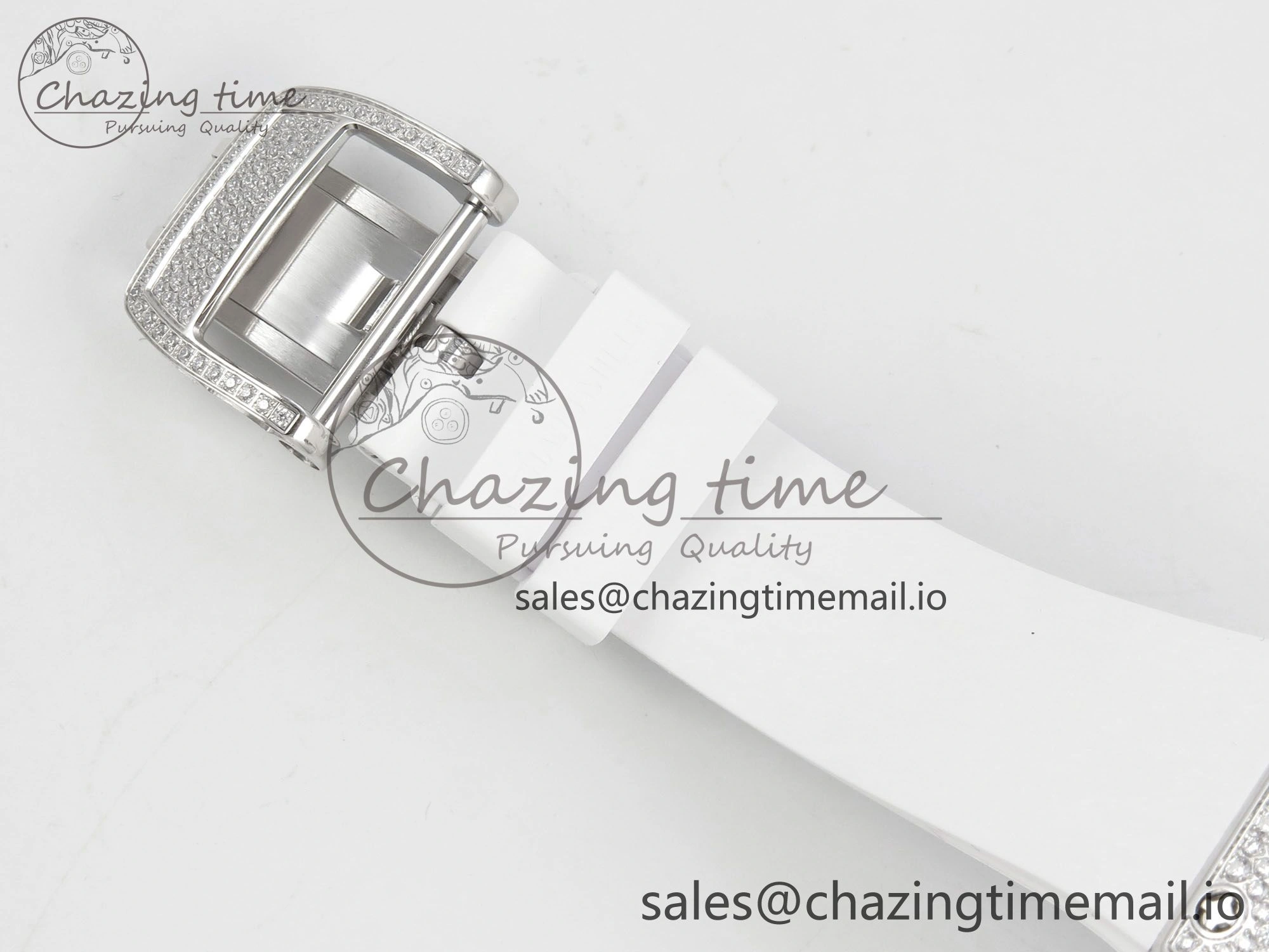 RM07 Ladies Snow Diamonds SS ZF 1:1 Best Edition White Dial on White Rubber Strap CRMA2 Clone