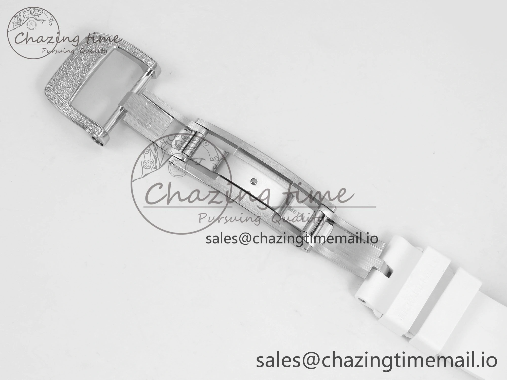 RM07 Ladies Snow Diamonds SS ZF 1:1 Best Edition White Dial on White Rubber Strap CRMA2 Clone