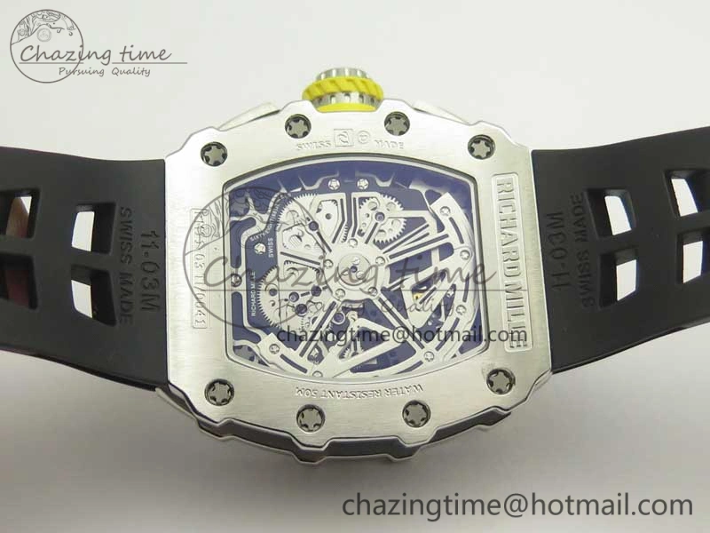 RM11-03 SS KVF 1:1 Best Edition Crystal Skeleton Dial on Racing Rubber Strap A7750