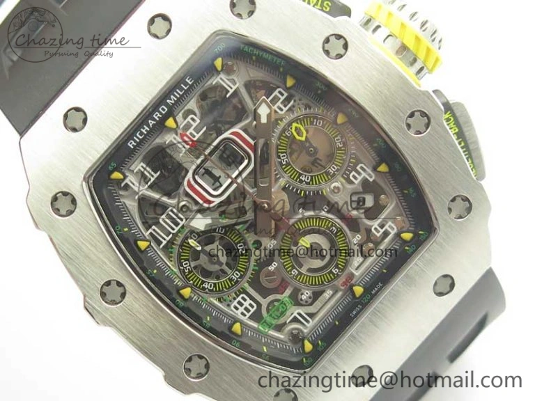RM11-03 SS KVF 1:1 Best Edition Crystal Skeleton Dial on Racing Rubber Strap A7750