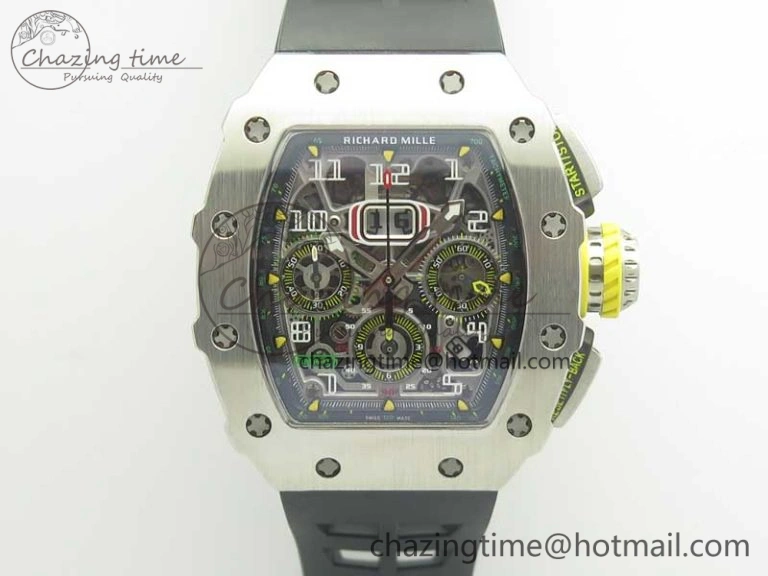 RM11-03 SS KVF 1:1 Best Edition Crystal Skeleton Dial on Racing Rubber Strap A7750